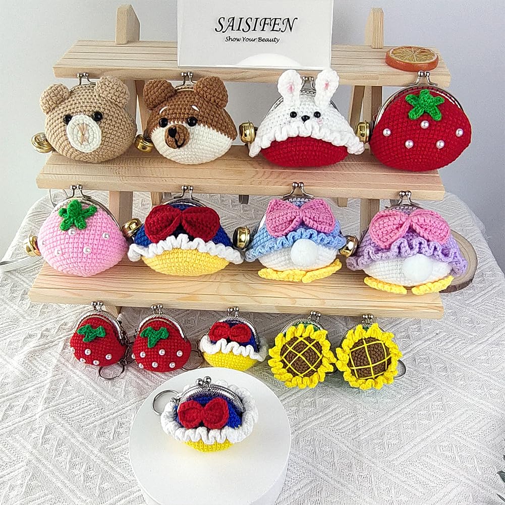 Crochet Strawberry Coin Purse for Women - Small Kiss Lock Change Pouch, Mini Knitting Wallet for Cash & Cards | Perfect for Travel, Shopping & Daily Essentials Organization