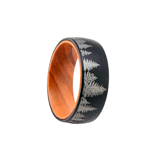 Handcrafted Koa Wood & Tungsten Wedding Band for Men - 8mm/6mm Black Wood Inlay Ring Set, Nature Inspired Couples Rings - Perfect Anniversary Gift for Him, Unique Forest Landscape Design - Ideal for Outdoor Weddings, Nature Lovers & Romantic Gifts
