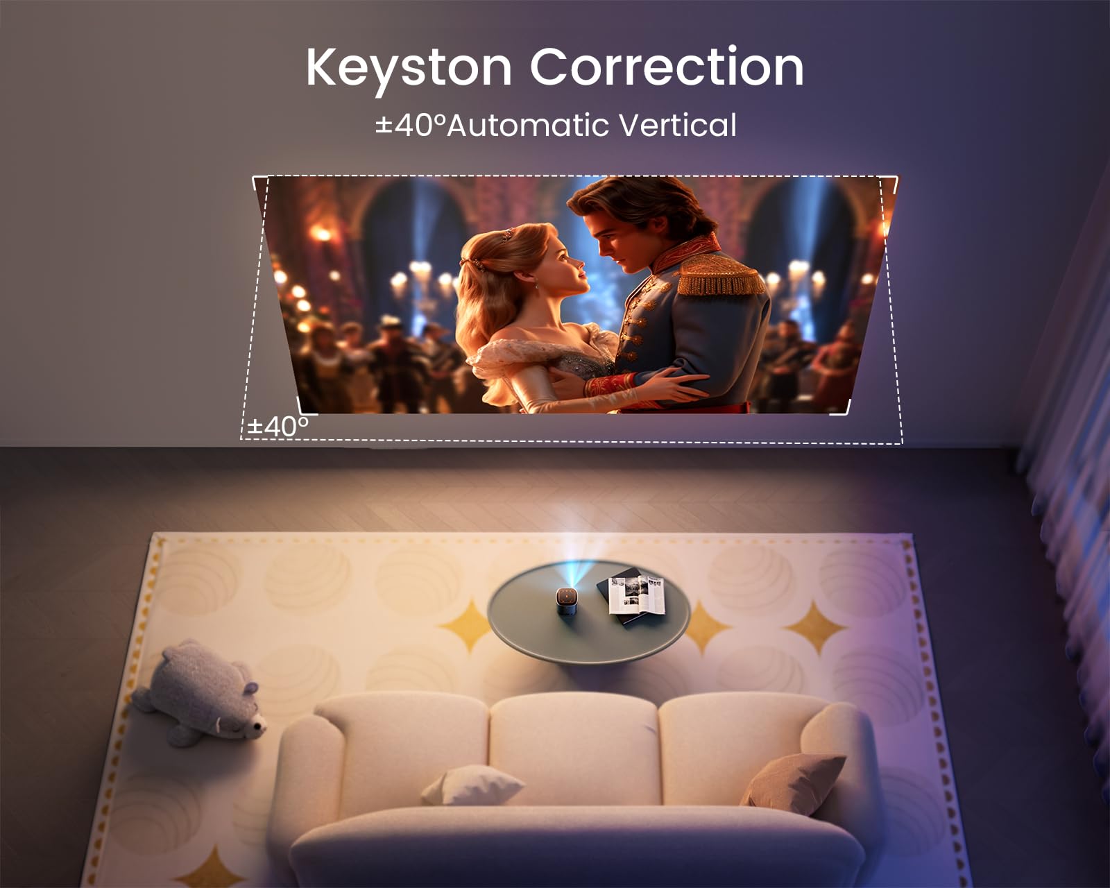 Ultra Short Throw Mini Projector with Android 11.0 - 550ANSI Smart DLP Portable Projector | Auto Keystone, WiFi6 & Bluetooth | Home Theater, Outdoor Camping, Travel Entertainment | Includes Stand