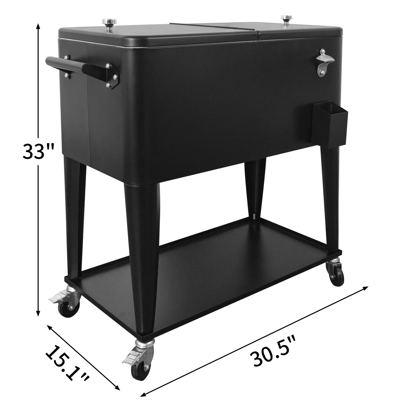 Nattork 80 Quart Rolling Cooler with Wheels - Portable Outdoor Beverage Cooler Cart for Backyard, Deck, Camping & Tailgating - Insulated Ice Chest with Shelf, Water Pipe & Bottle Opener - Perfect for Picnics, BBQs & Outdoor Parties