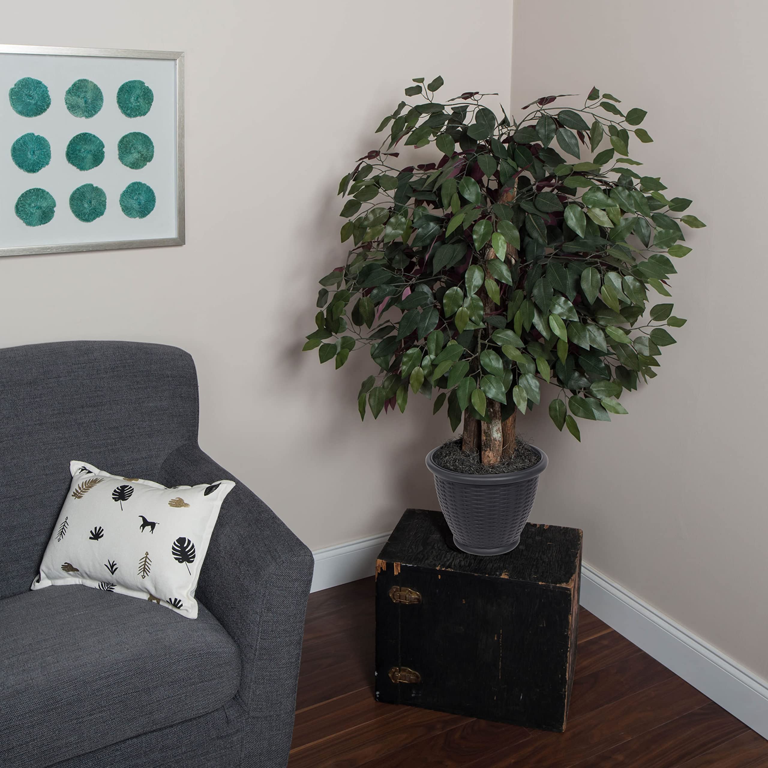 Vickerman 4ft Artificial Capensia Bush - Extra Full Indoor Fake Plant with Gray Plastic Pot - Perfect for Home Decor, Office Plants & Wedding Centerpieces