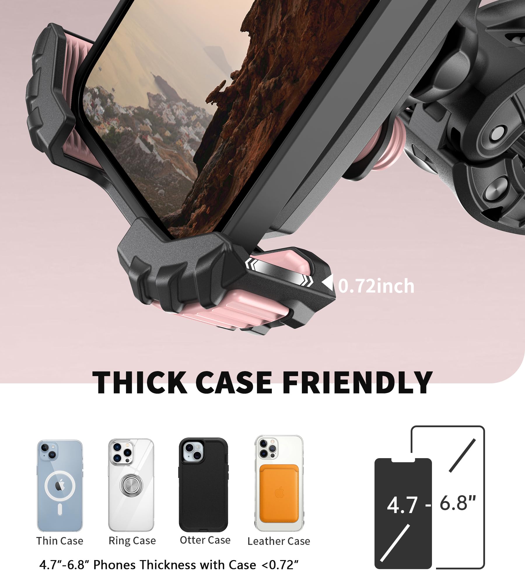 Motorcycle Phone Mount - Anti Vibration Bike Phone Holder for Motorcycles & E-Bikes | Universal Smartphone Cradle for Women & Men | Perfect Birthday Gift & Motorcycle Accessories (Pink) | Ideal for Commuting, Road Trips & Outdoor Adventures