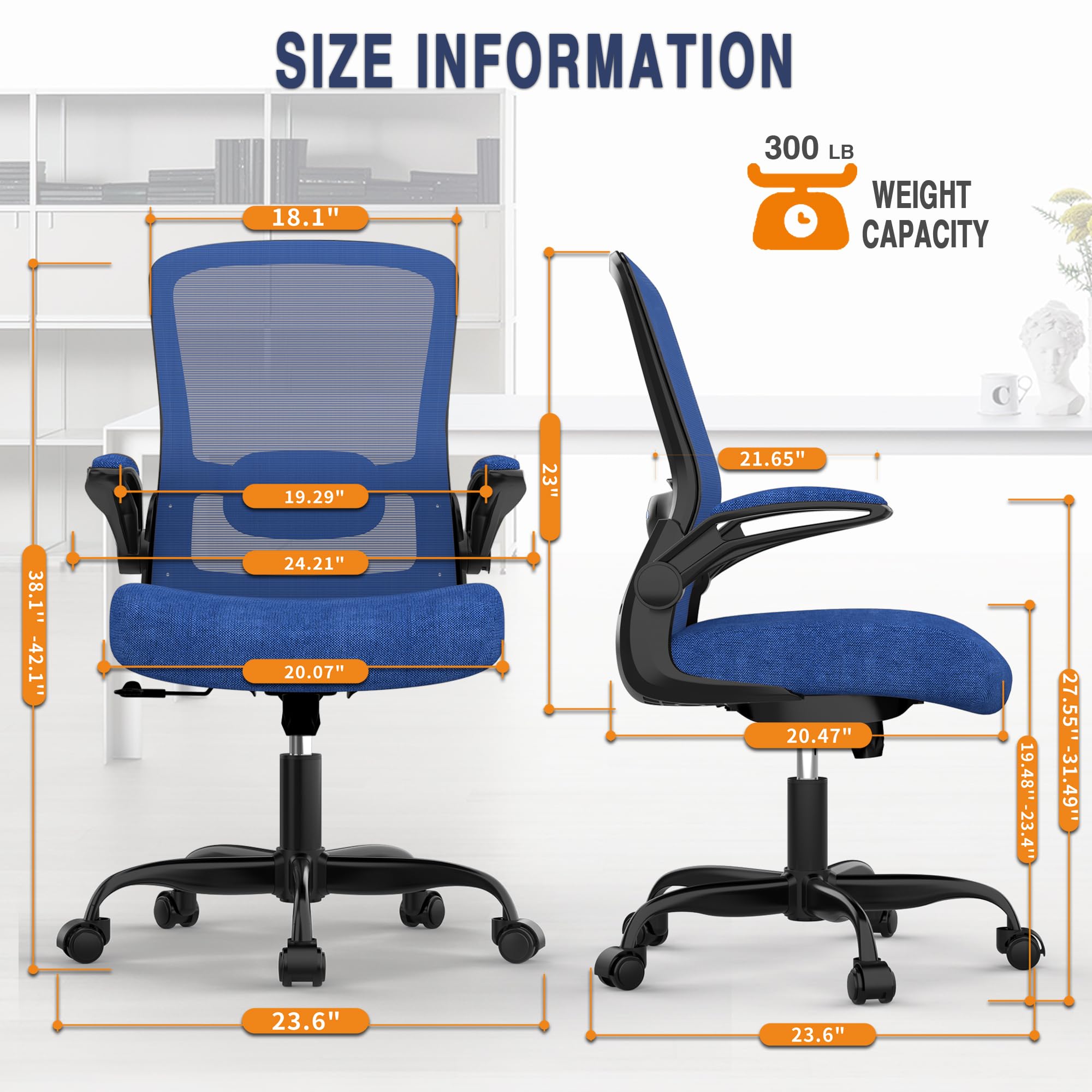Ergonomic Office Chair with Adjustable Lumbar Support & Flip-Up Armrests - High Back Mesh Computer Desk Chair, BIFMA Certified Task Chair for Home Office | Perfect for Long Work Hours & Video Conferencing