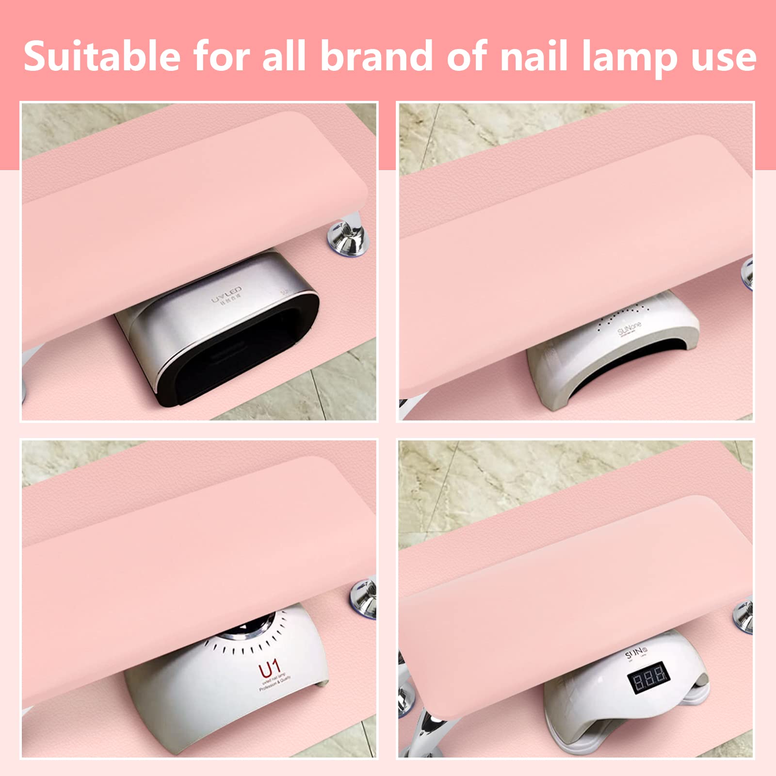 Professional Acrylic Nail Arm Rest with Microfiber Leather Cushion & Nail Table Mat - Soft Foldable Hand Pillow Footstool for Nail Technicians & DIY Manicures - Perfect for Salon, Home Nail Art & Gel Polish Application (Pink)