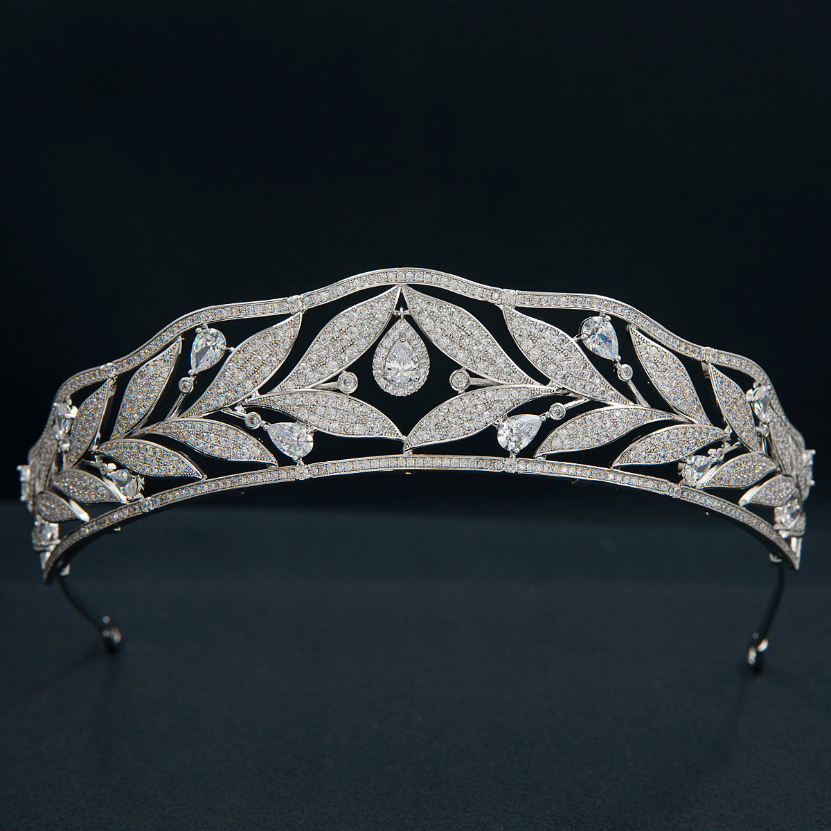 Elegant Cubic Zirconia Leaf Tiara for Wedding - Crystal Royal Bridal Crown Diadem CH10369 | Perfect for Brides, Prom, Pageants & Special Occasions