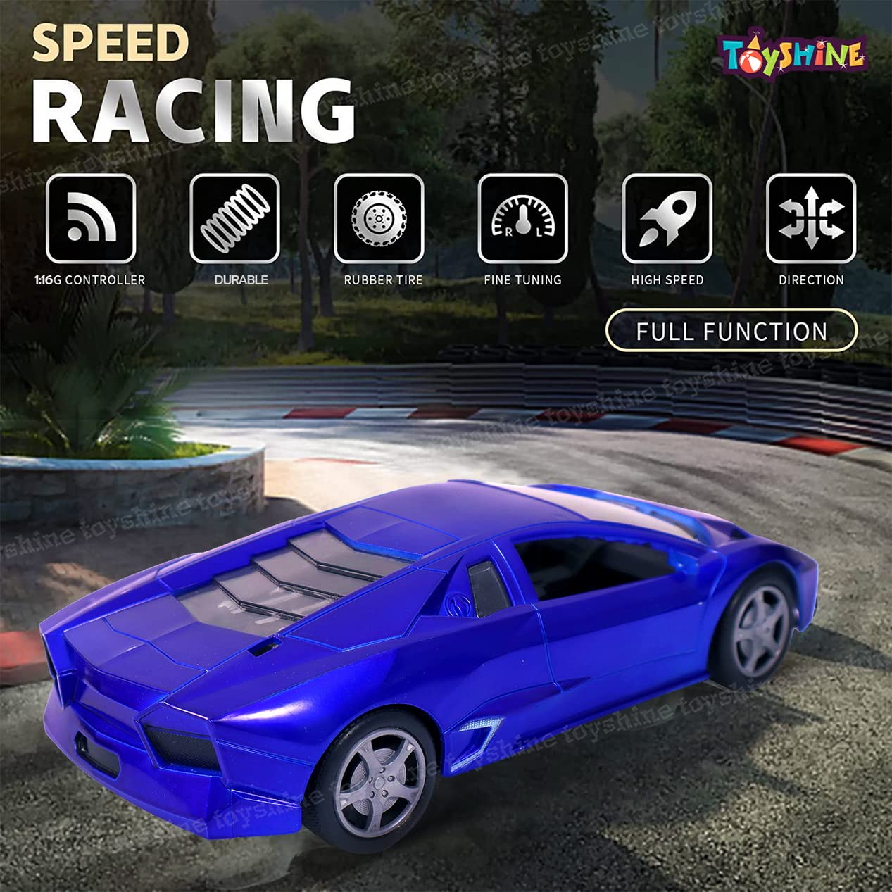 Toyshine 1:16 Champion Scale Remote Control RC Car - High Speed Fast Racing Toy for Kids & Adults, Blue - Perfect for Indoor & Outdoor Play, Racing Competitions, Birthday Gifts