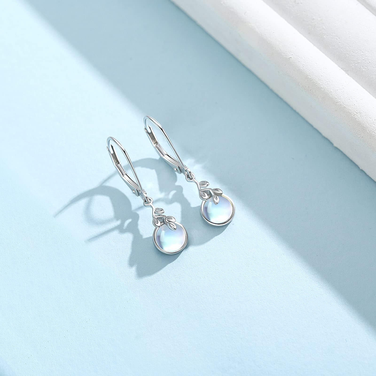 Hypoallergenic Sterling Silver Tree of Life Dangle Earrings with 6mm Moonstone, Malachite or Opal - Leverback Earrings for Women with Sensitive Ears | Perfect Gift for Daughter, Wife & Loved Ones | Ideal for Weddings, Parties & Everyday Wear