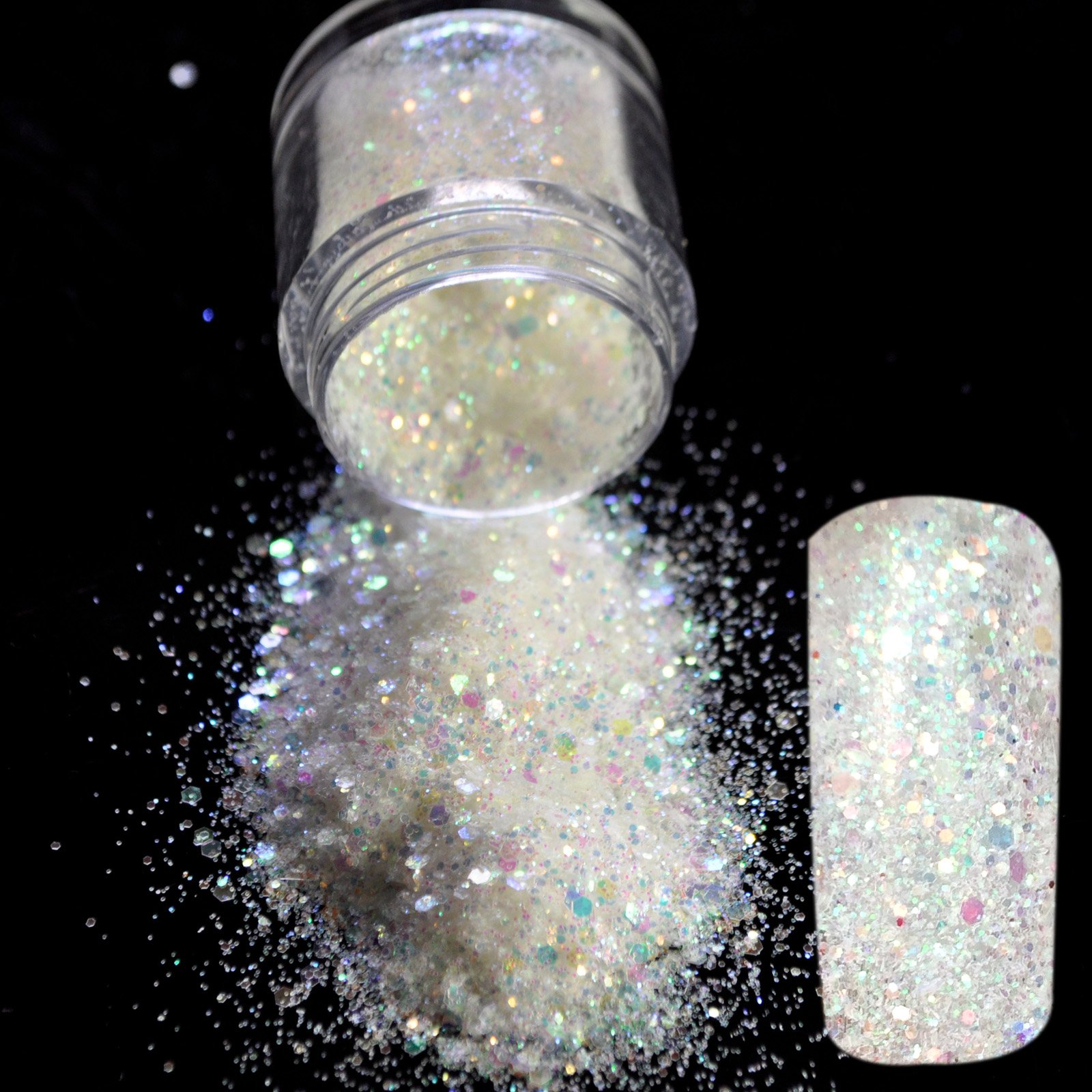 CoolNail White 3D Nail Art Glitter Powder - Mix Size DIY Nail Decoration with Brilliant Pink Reflective Finish | Perfect for Nail Salons, Home Manicures & Party Nail Art Designs