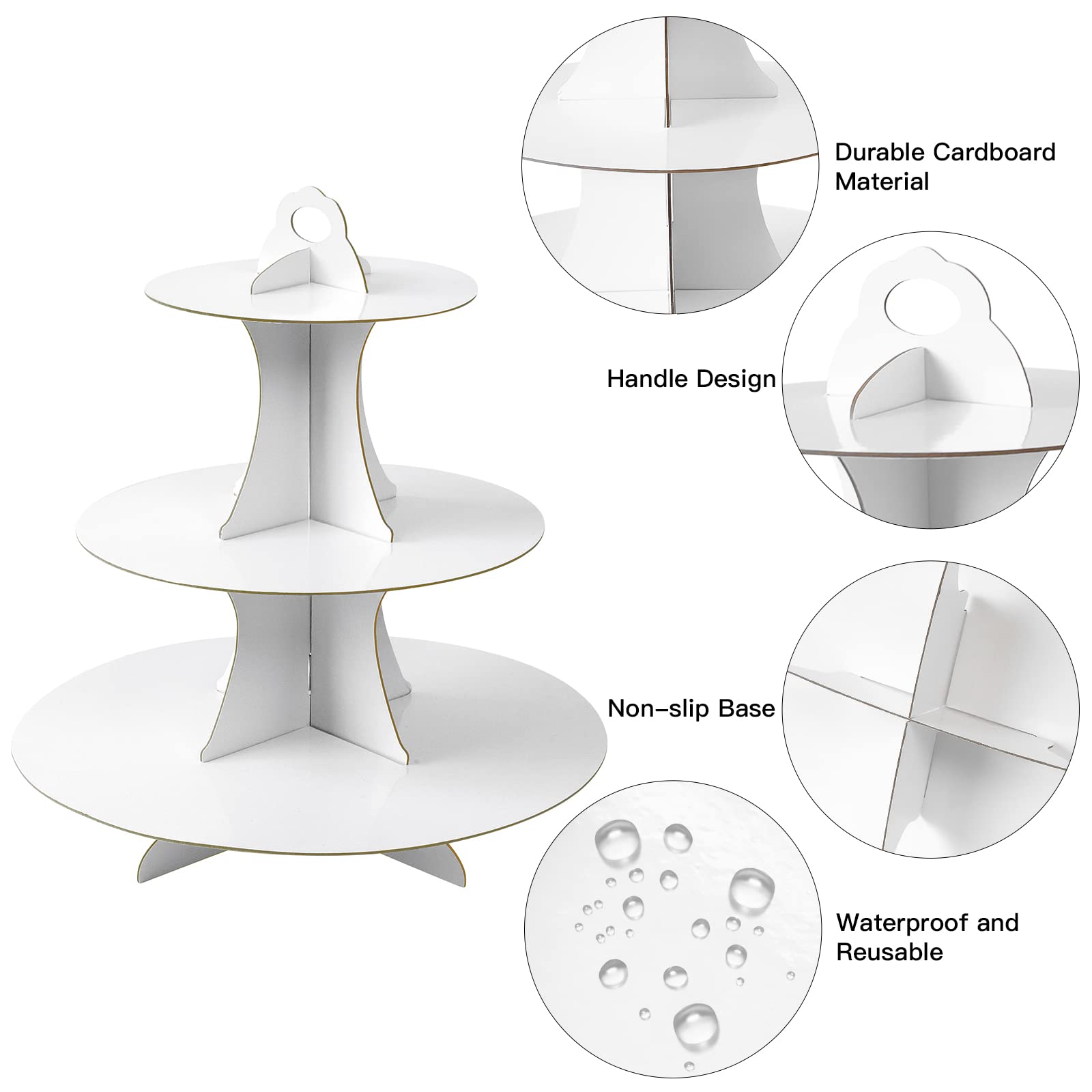 Soleebee 3-Tier Round Cupcake Stand - White Cardboard Dessert Tower for Birthday, Wedding & Party Decorations - 2-Pack Cupcake Display Stand for Cakes, Pastries & Treats - Perfect for Events, Catering & Home Baking
