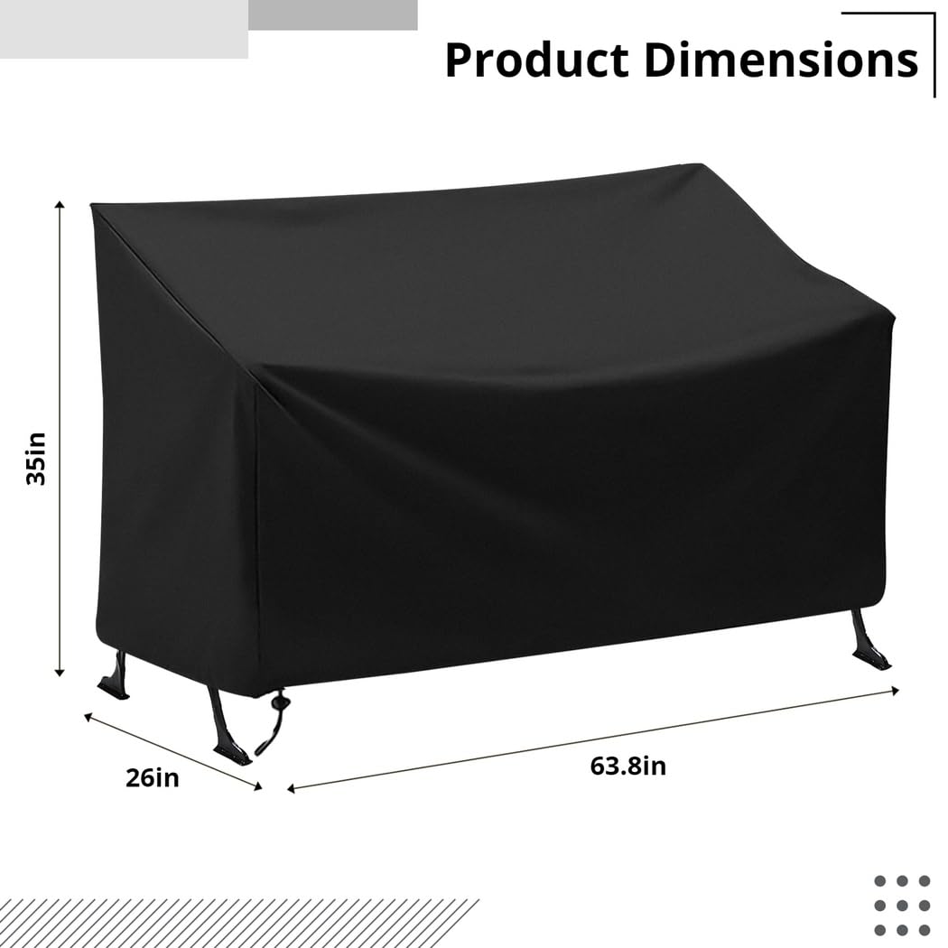 Heavy Duty All Weather Resistant 3-Seater Patio Bench Cover - 63.8