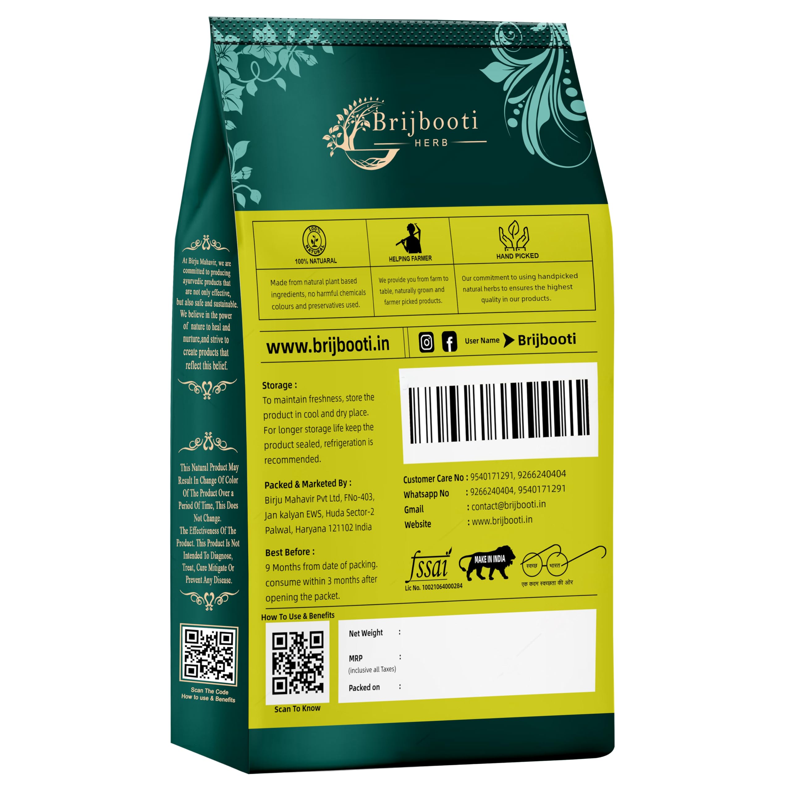 Brijbooti Henna Leaves 200g - 100% Natural Pure Mehndi Powder for Hair Coloring & Body Art | Safe Organic Herbal Dye for Gray Hair Coverage & Bridal Hand Tattoos