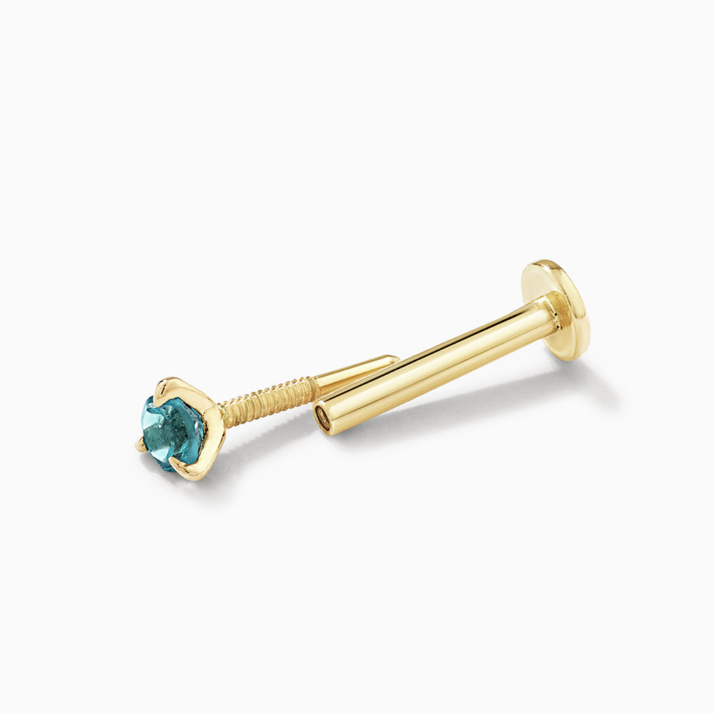 10k Gold Blue Topaz Helix Single Stud Earrings for Women - Elegant Cartilage Piercing Jewelry for Everyday Wear & Special Occasions