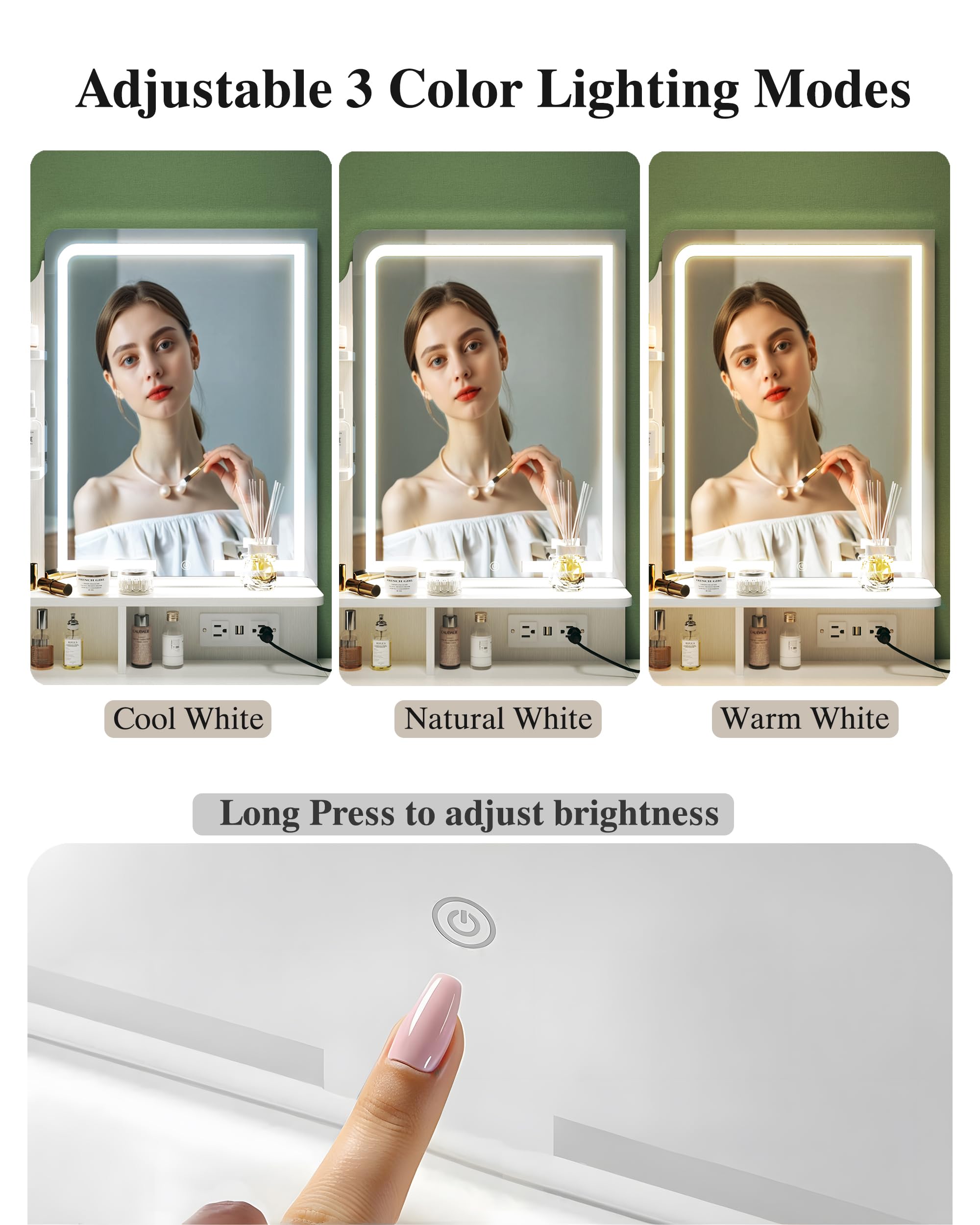 White Makeup Vanity Desk with LED Lights & Mirror - Small Dressing Table with Fabric Storage Drawer, Chair & Shelves - Fold-Up Panel & Power Outlet - Perfect for Bedroom, Dorm Room or Beauty Salon