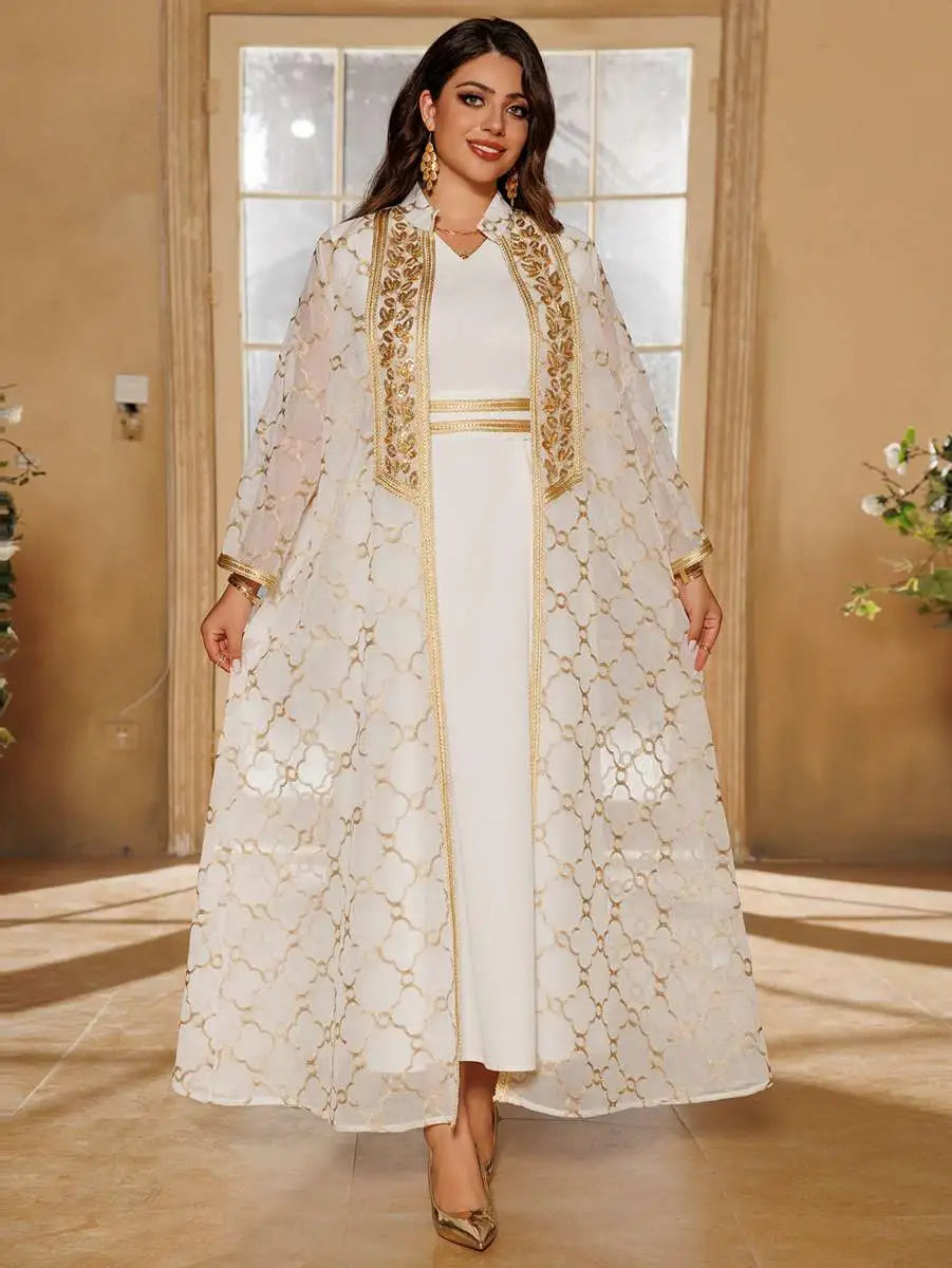 Muslim Women's 2-Piece Eid Caftan Dress Set with Doris Embroidery - Elegant Islamic Prayer Outfit for Ramadan & Special Occasions