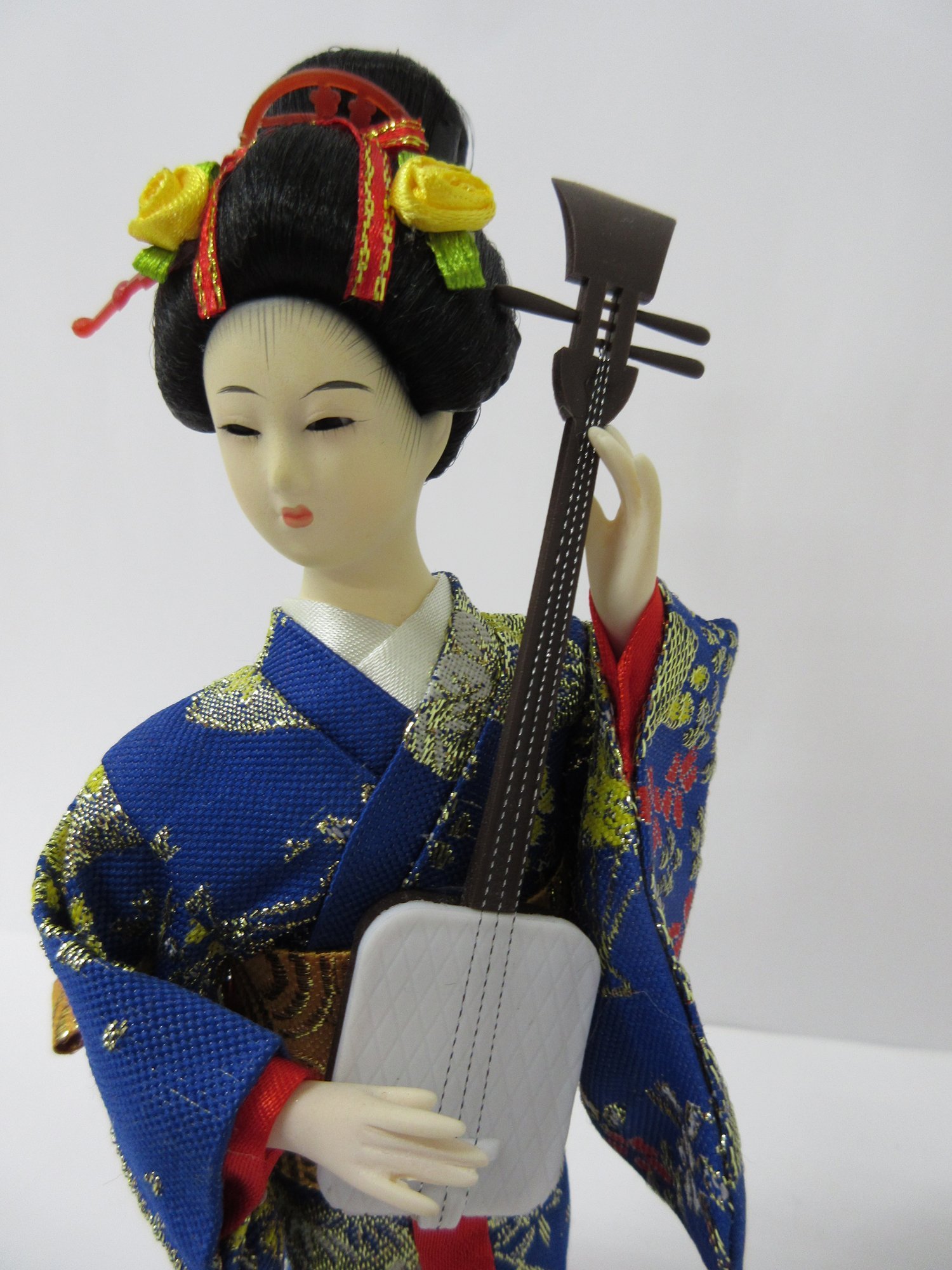 9 Inch Traditional Japanese Kimono Doll with Shamisen - Handmade Hina Matsuri Decoration for Home & Office Display