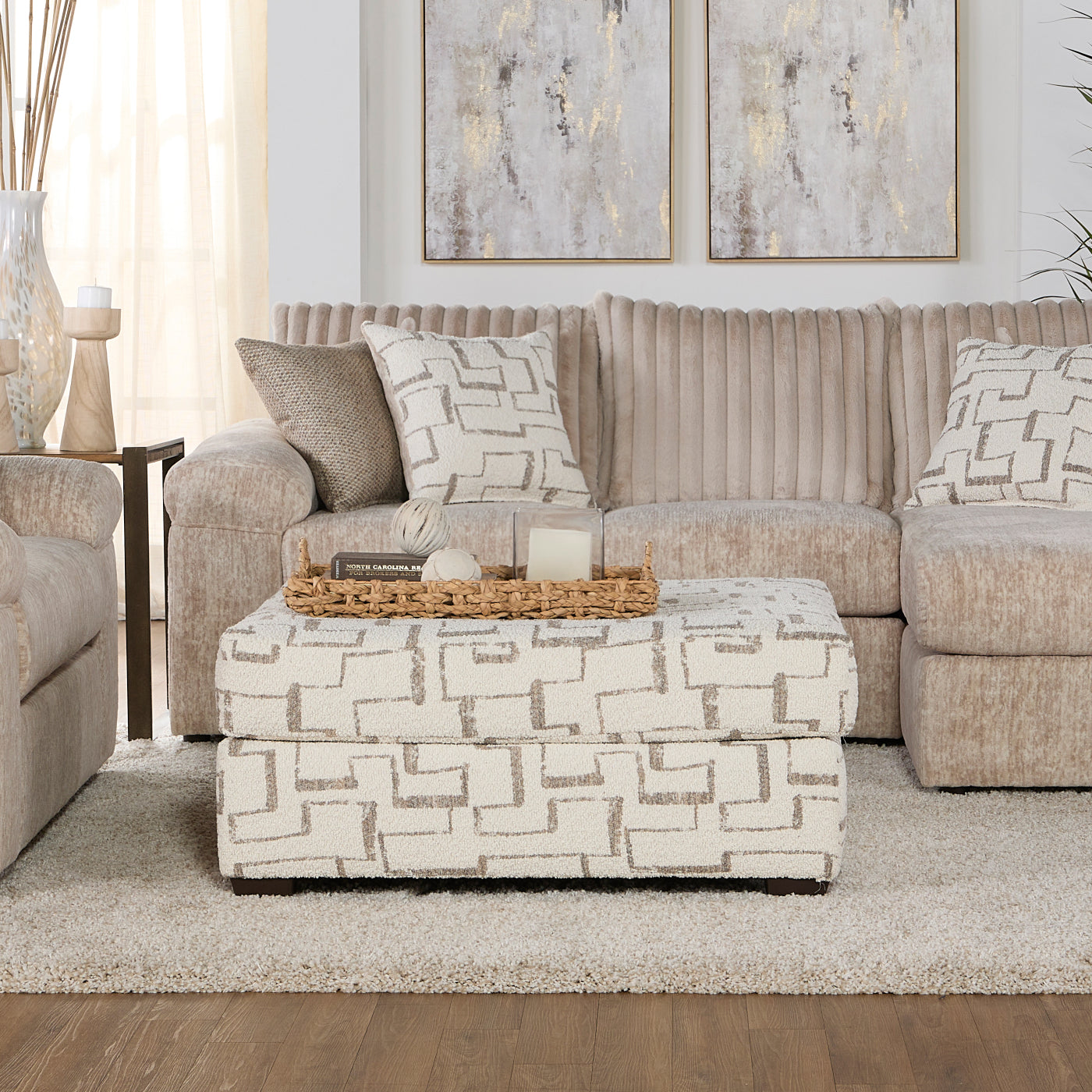 Roundhill Furniture Nason Geometric Patterned Ottoman - Modern Accent Footrest with Stylish Design for Living Room, Bedroom & Office Decor