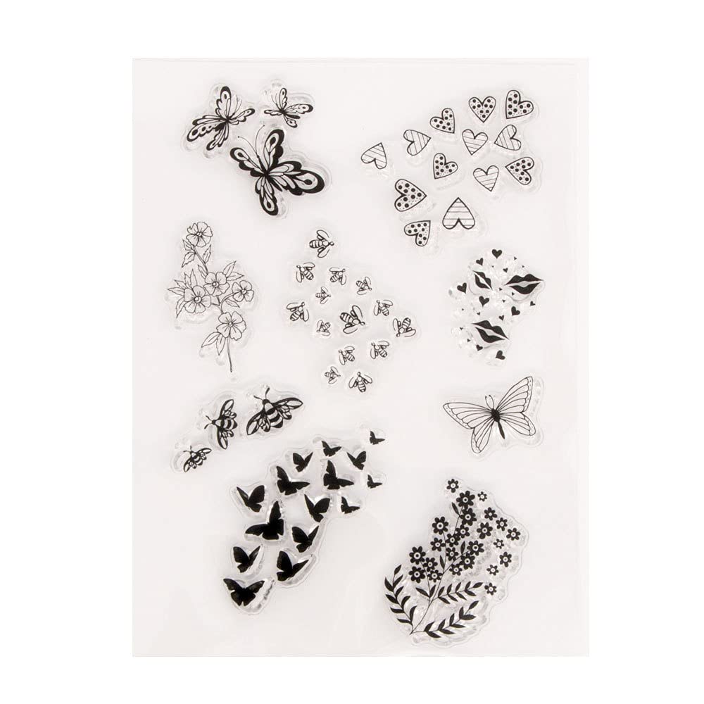 LZBRDY 4.3x5.9 Inch Floral Butterfly Heart Lip Bee Clear Stamps Set - DIY Card Making, Scrapbooking Supplies for Birthday, Thanksgiving & Christmas - Perfect for Handmade Greeting Cards, Journals, and Craft Projects