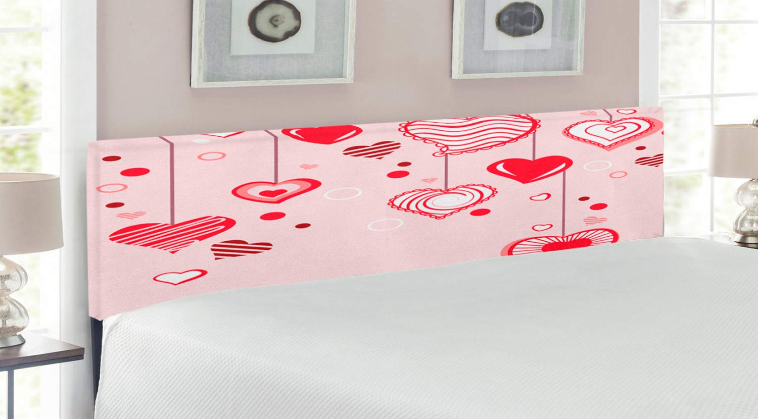 Ambesonne Romantic Love Headboard with Contour Hearts - King Size Upholstered Metal Bed Frame with Memory Foam | Rose Red Pink Decorative Headboard for Anniversary & Couples Bedroom | Perfect for Master Bedrooms, Guest Rooms & Romantic Decor