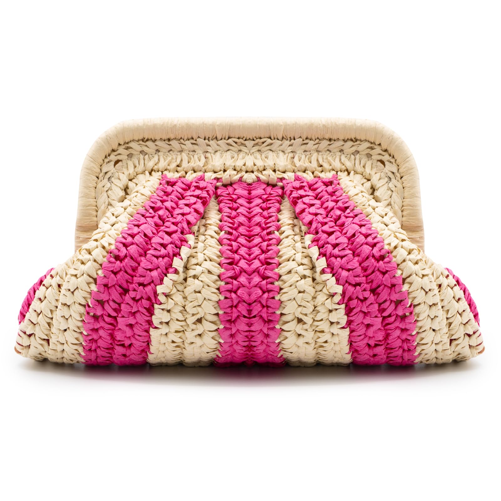 Colorblock Straw Clutch Purse for Women - Woven Crossbody Beach Bag with Adjustable Strap, Boho Cloud Dumpling Pouch | Perfect for Summer Vacation, Pool Party, and Casual Outings