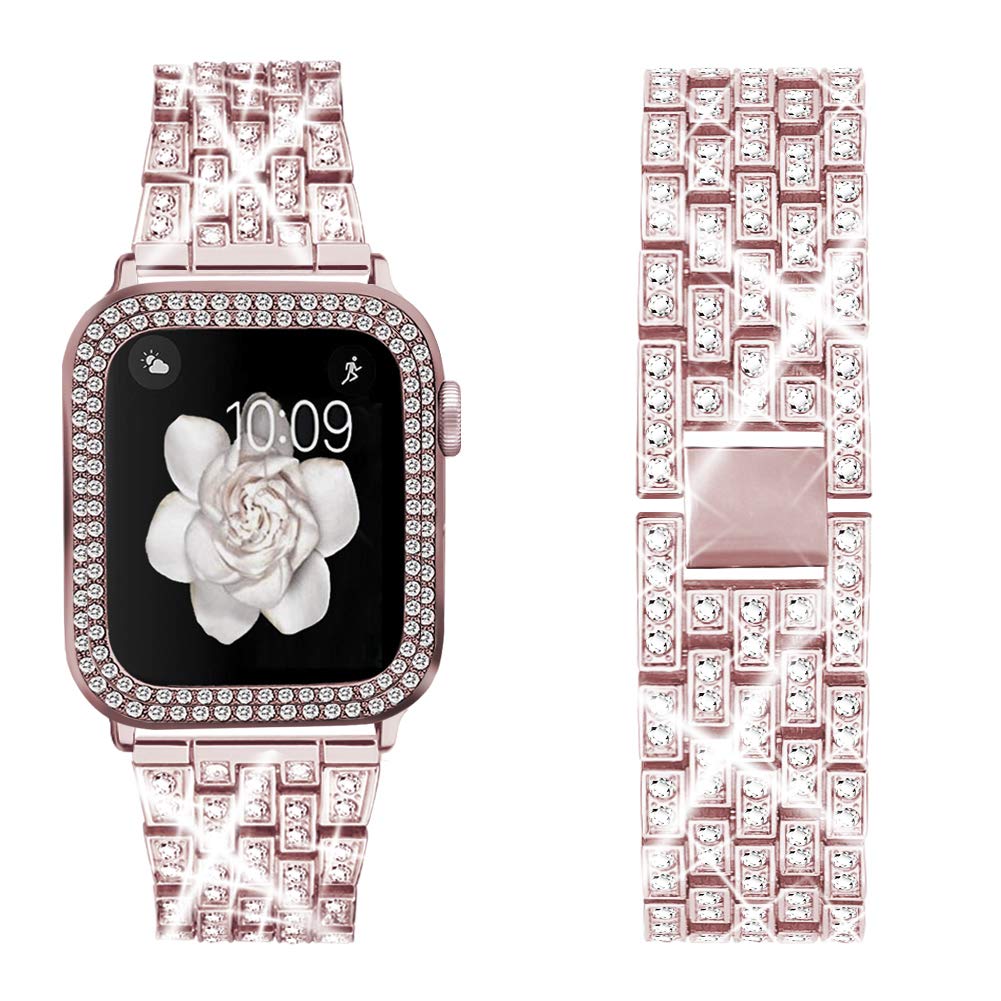 Premium Apple Watch Band Compatible with Ultra 2/SE/Series 1-10 (38mm-49mm) - 2 Pack Bling Crystal Diamond Case Cover - Stylish Durable Replacement Strap for Women | Perfect for Workouts, Office & Special Occasions