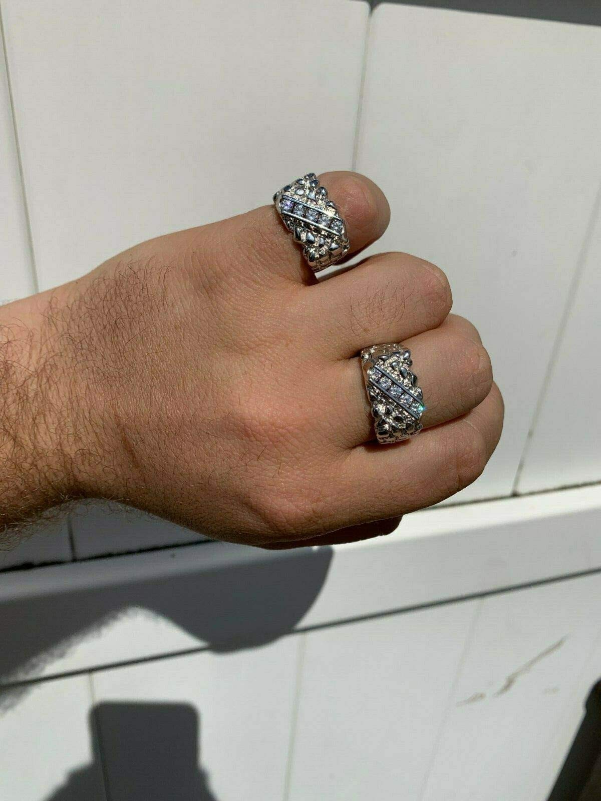 925 Sterling Silver Men's Nugget Ring - Iced Out Pinky or Wedding Band (Sizes 7-13) - Durable & Hypoallergenic Jewelry for Everyday Wear, Gifts & Special Occasions