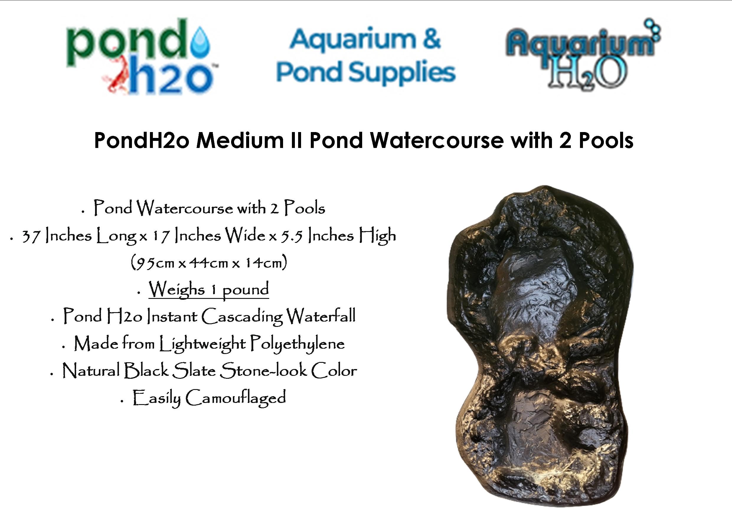 PondH2o Medium II Waterfall Spillway - Lightweight PVC Garden Pond Watercourse with 2 Pools | Outdoor Water Feature for Backyard, Patio & Landscape Design | Easy Setup No Hose Required | Perfect for Small Gardens, Koi Ponds & Relaxing Water Sounds