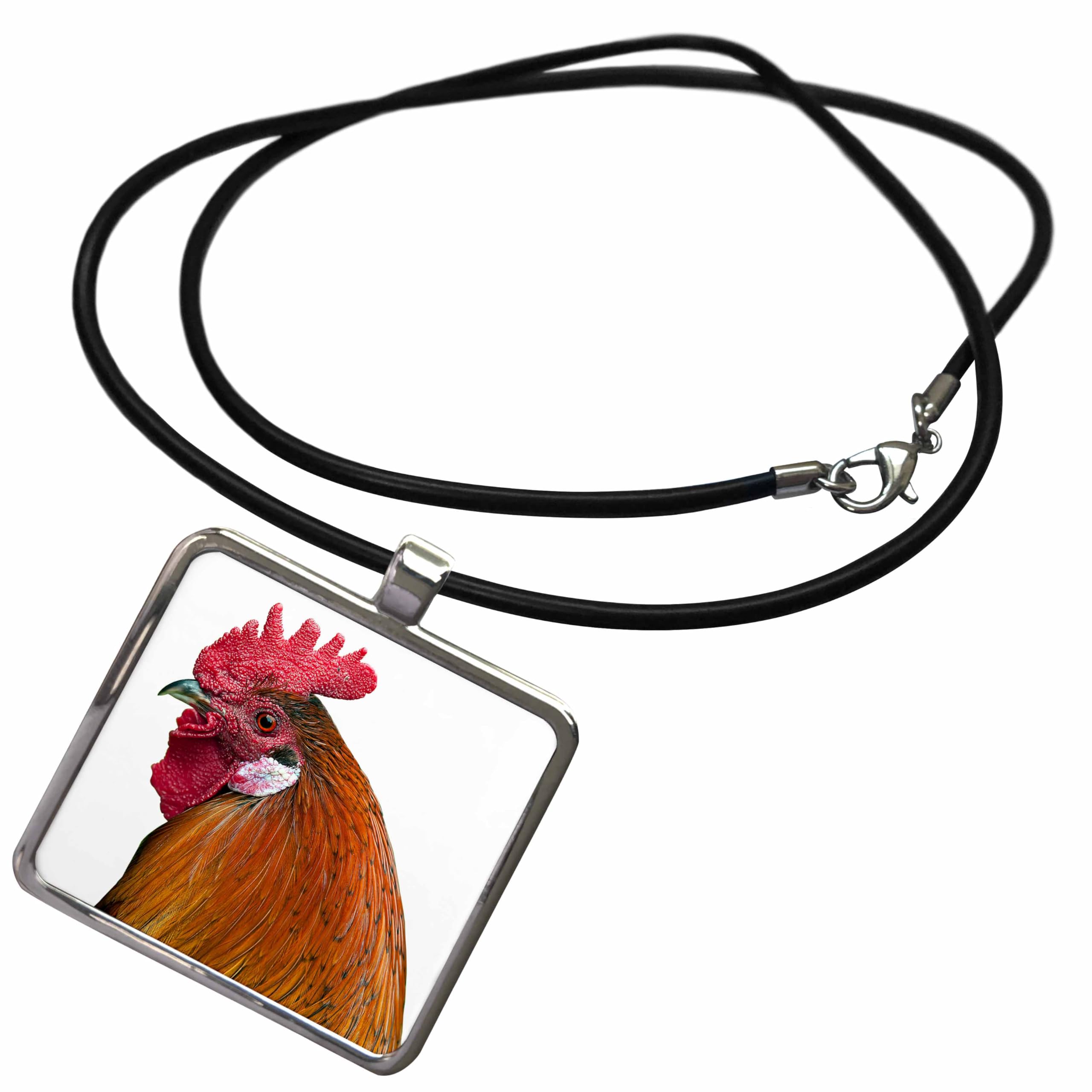 3D Rose Sven Herkenrath Animal Portrait Chicken Necklace with Rectangle Pendant - Unique Handmade Jewelry Gift for Women, Perfect for Casual Wear, Parties & Special Occasions