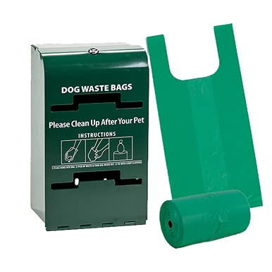 Low Profile Dog Waste Station with Tie-Handle Roll System - Includes 400 Free Waste Bags & 25 Can Liners - 500,000+ Sold in USA (Gloss Green) - Perfect for Parks, Apartments & Backyards
