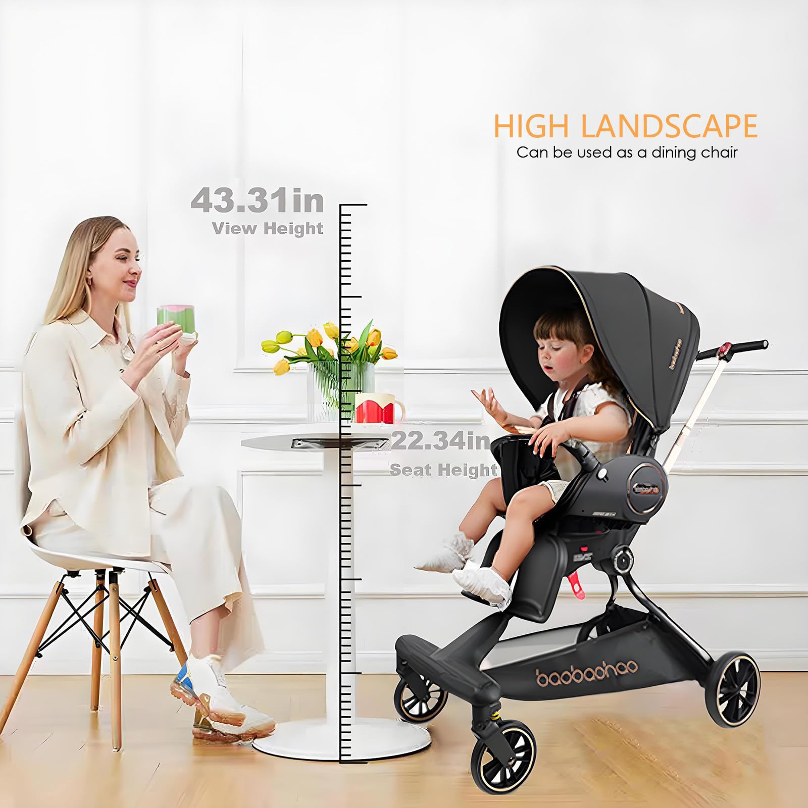 Lightweight Baby Stroller with 360° Rotating Wheels & Adjustable Canopy - Foldable Travel Stroller for Newborns & Toddlers | All-Terrain Wheels, Storage Basket & Peekaboo Window | Perfect for Park Walks, Shopping & Family Outings (Black)
