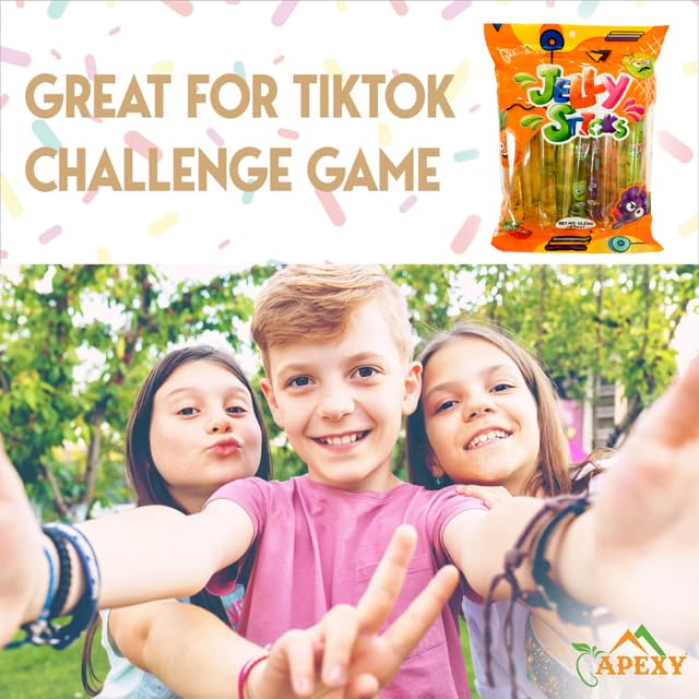 Apexy Jelly Straws - Assorted Fruit Flavored Jelly Filled Strips - 15.23oz (432g) TikTok Viral Candy - Perfect for Parties, Snacking & Social Media Sharing