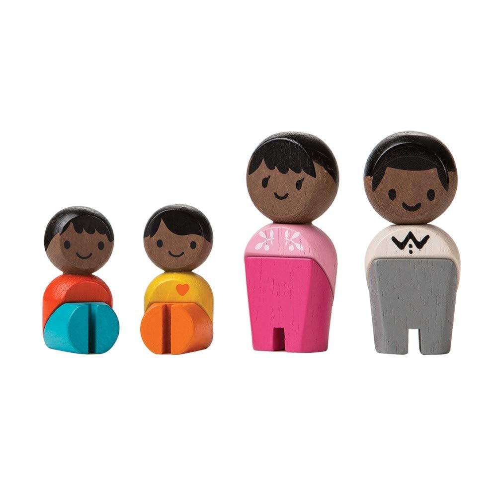 PlanToys African American Family Wooden Figurine Set - 6266 - Eco-Friendly Wooden Dolls for Kids, Pretend Play, and Educational Role-Playing Scenes