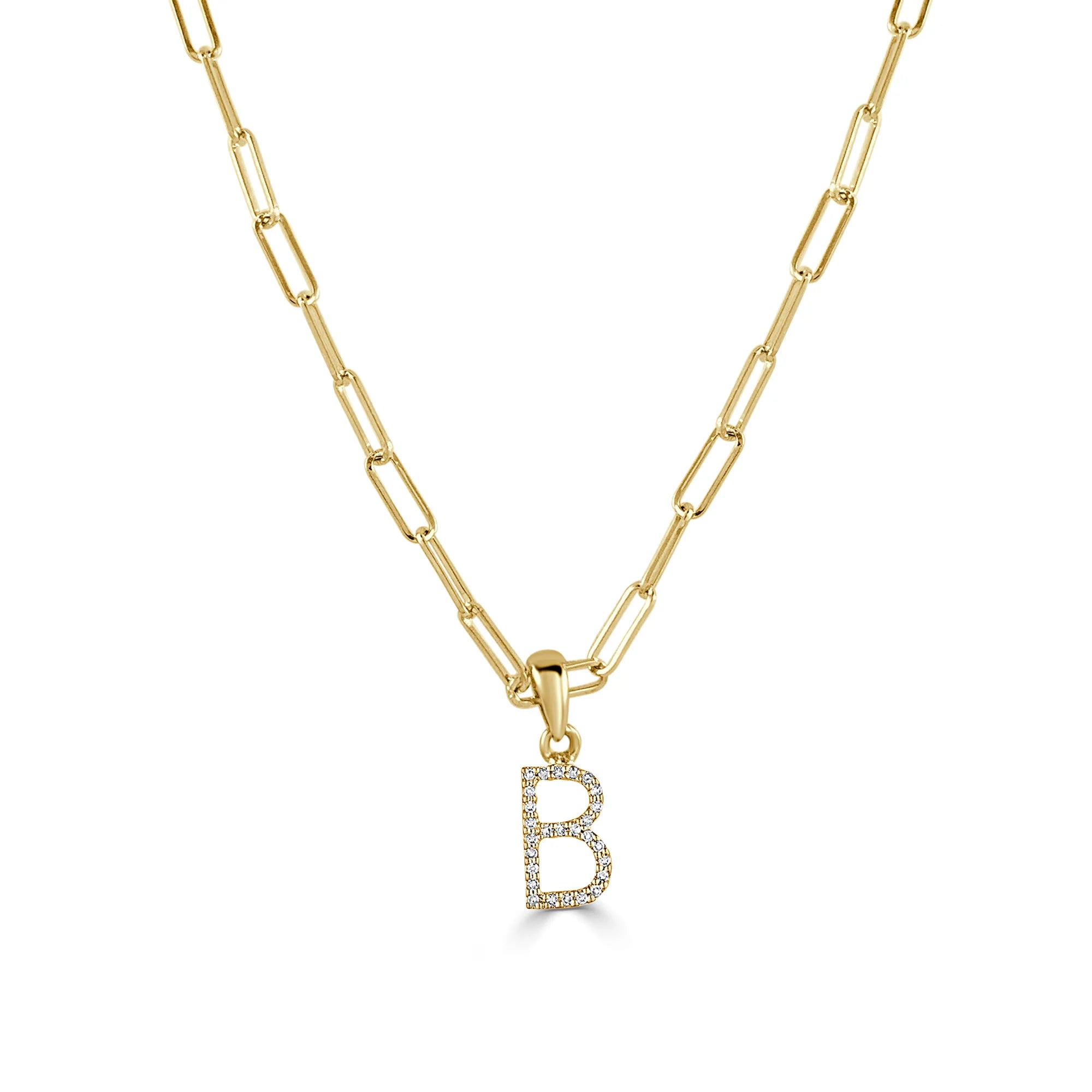 14K Gold Diamond Initial Paperclip Necklace - Personalized Name Letter Jewelry for Women, Gift for Her - Perfect for Birthdays, Anniversaries & Everyday Elegance