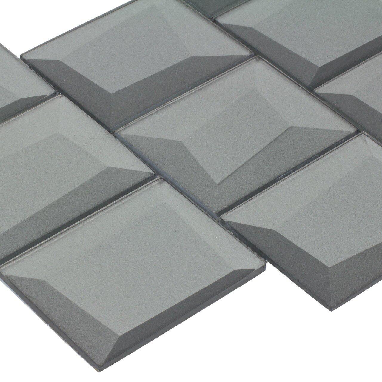 Dimensional Grey Glass Wall Tile - Modern Mosaic Backsplash for Kitchen & Bathroom Decor