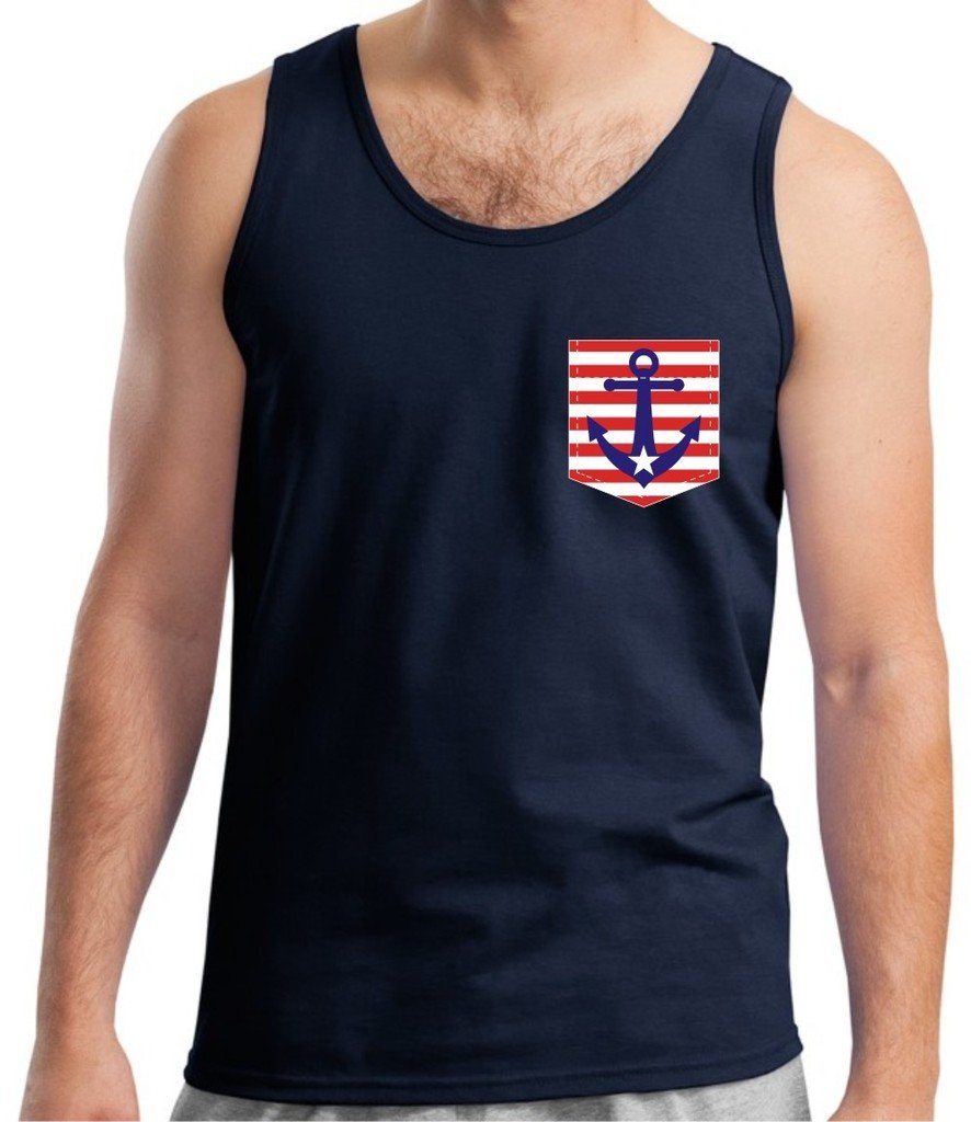 American Flag Nautical Anchor Print Pocket Tank Top for Women - Patriotic Summer Beachwear & Casual Outfit