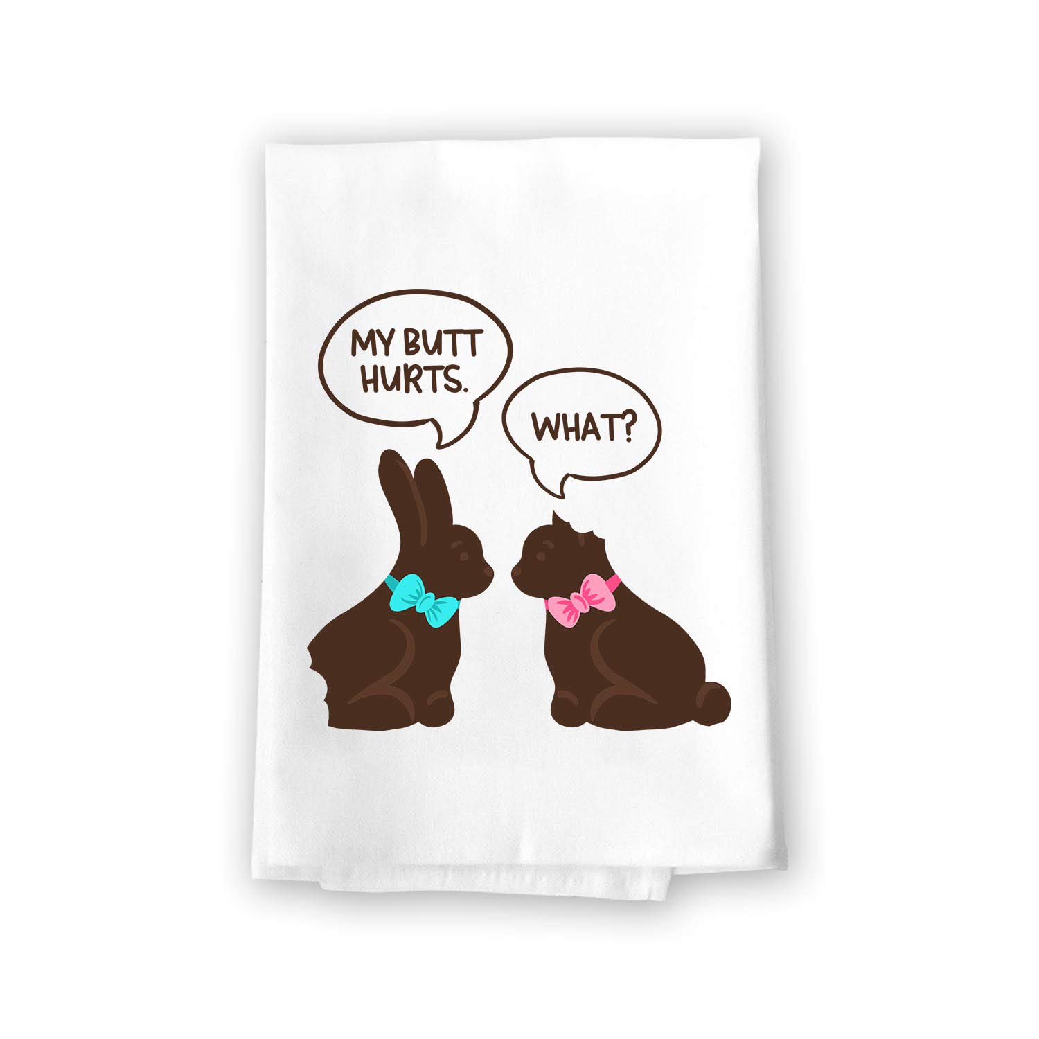 Funny Kitchen Towels - 'My Butt Hurts What' Flour Sack Towel, 27x27 Inch 100% Cotton Multi-Purpose Dish Towel | Easter Bunny Home Decor & Gift for Housewarming, Bridal Shower, Christmas Stocking Stuffer