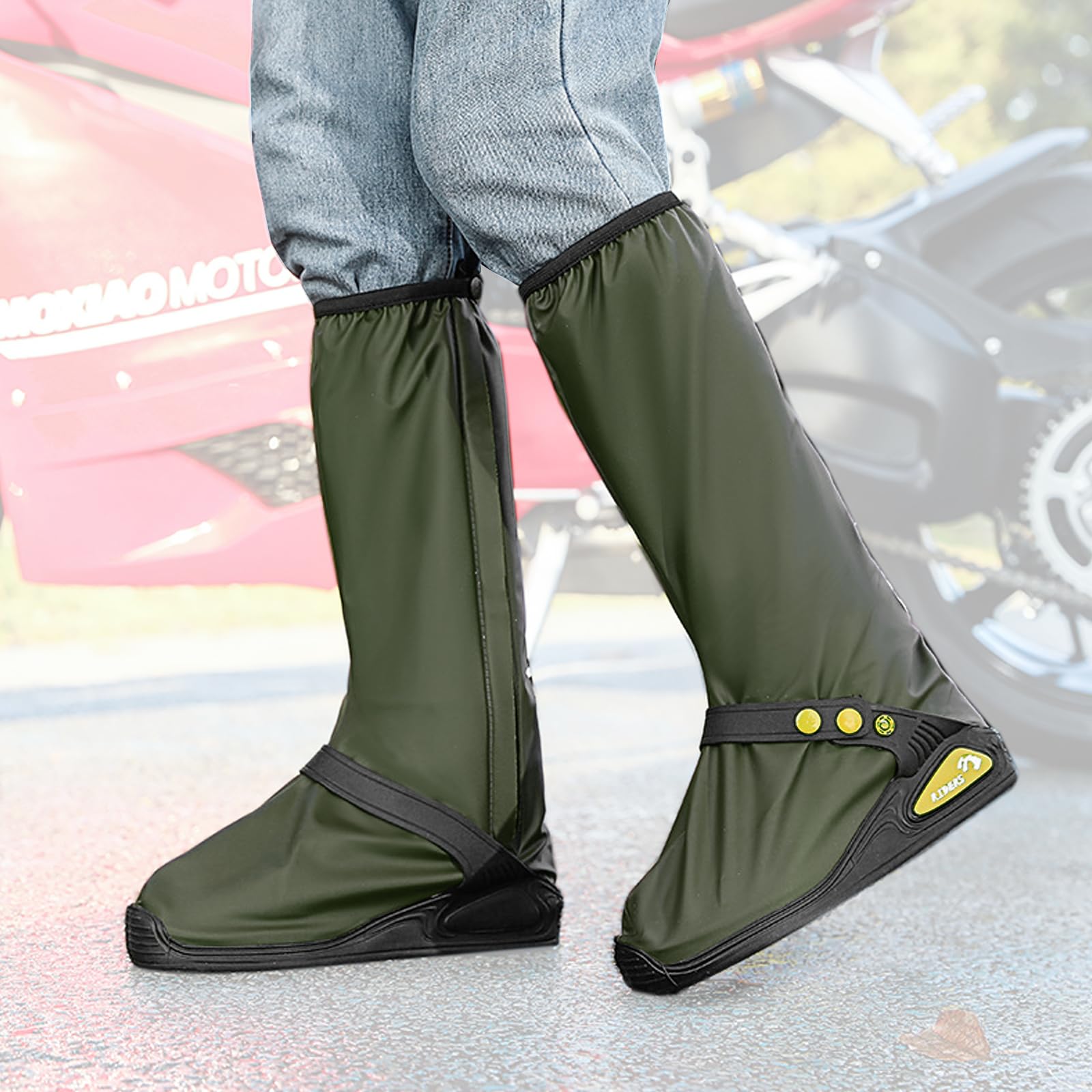 Waterproof Shoe Covers with Reflective Strips & Zipper - Anti-Slip Rubber Rain Boots for Men & Women - Ideal for Hiking, Camping, Fishing, Cycling, Gardening & Outdoor Activities