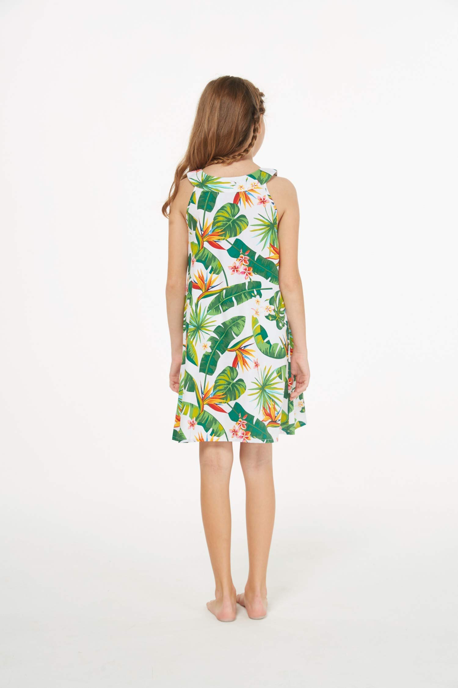 Floral Hawaiian Luau Mother Daughter Matching Dresses - Round Neck Shift Dress Set in Orchid Paradise Print for Beach Vacations, Family Photos & Summer Parties