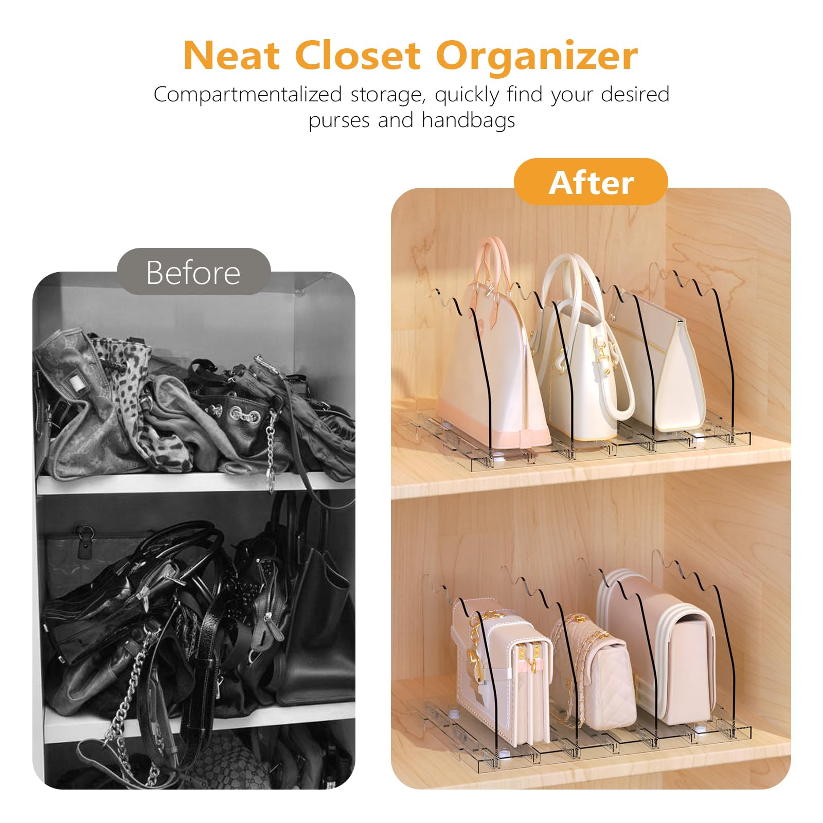Ronlap Clear Purse Storage Organizer for Closet - 2 Pack Handbag Dividers & Shelf Organizers | Perfect for Closet Organization, Handbag Display & Space Saving Storage