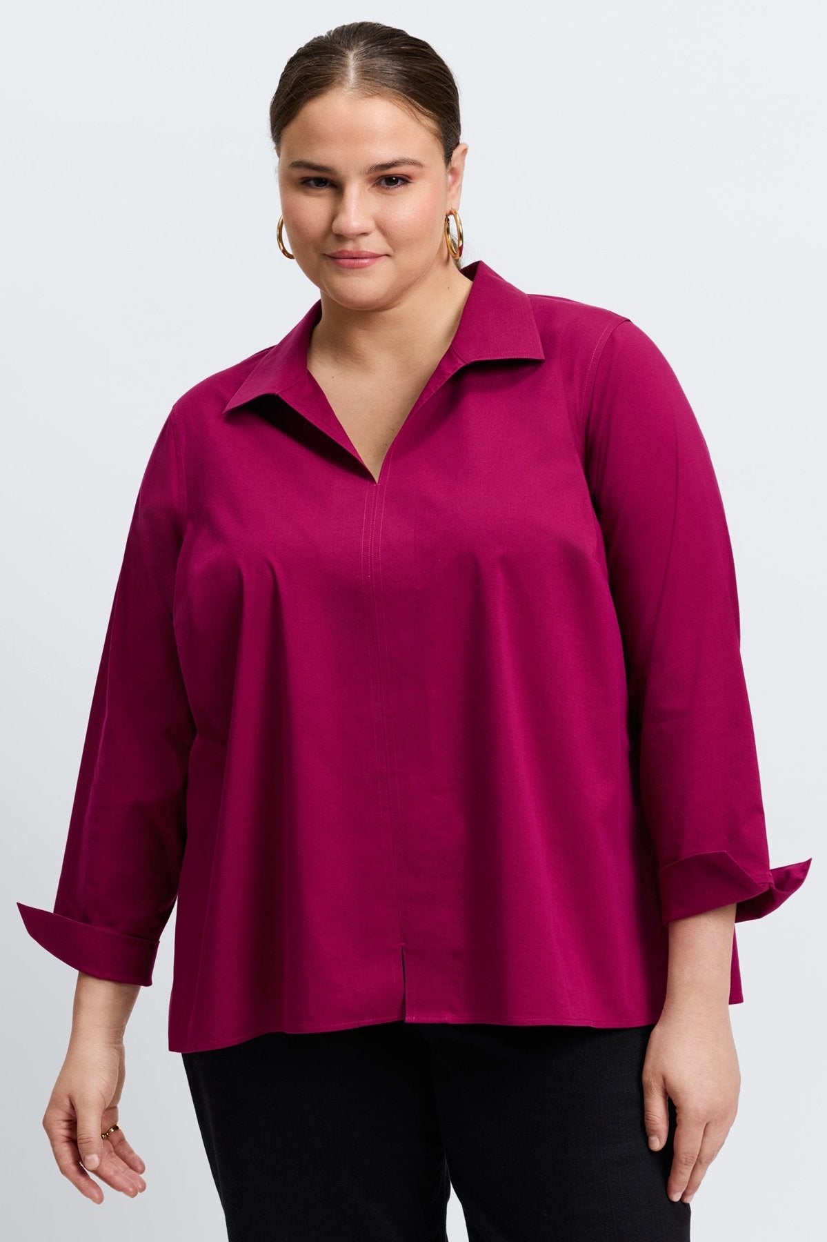 Agnes Plus Wrinkle-Free Stretch Long Sleeve Popover Shirt for Women | Comfortable Office & Casual Wear | Easy Care Business & Travel Shirt