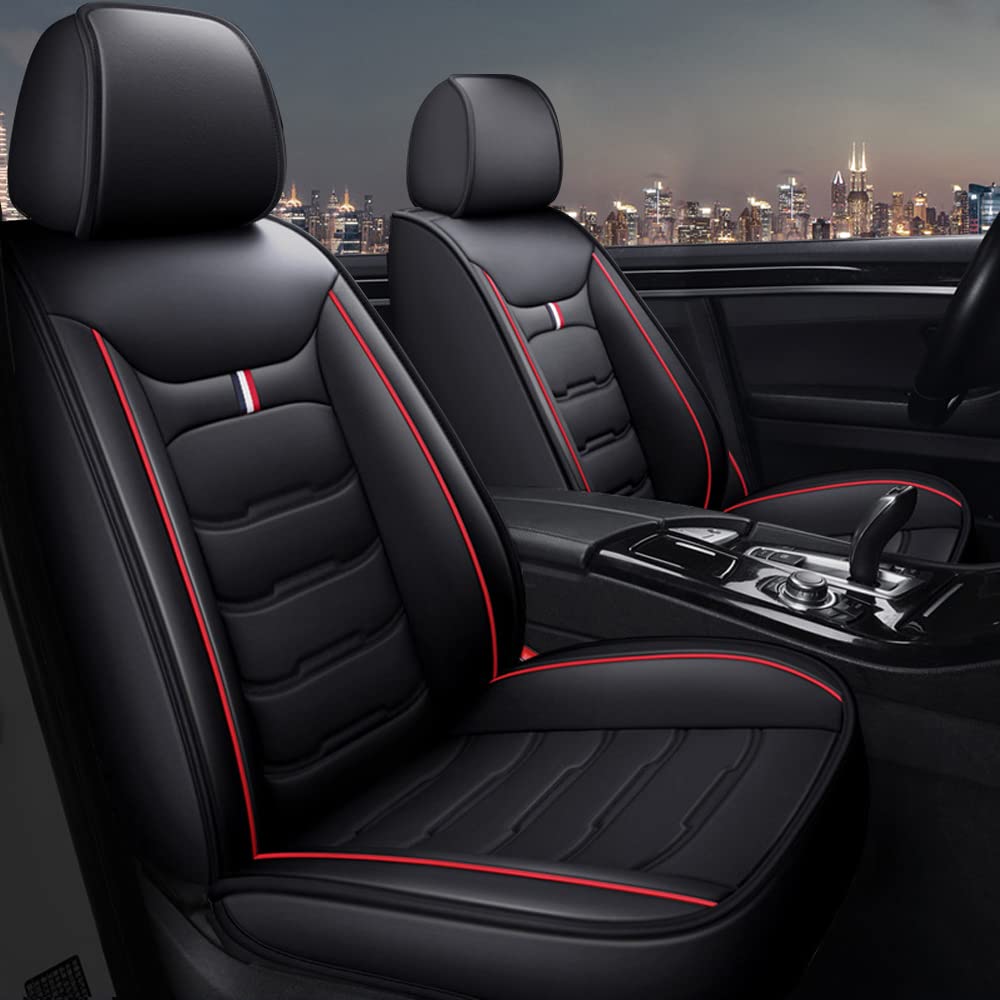 Premium Leather Car Seat Covers for Front Seats - Universal Fit for Sedans, SUVs & Trucks - Luxury Black & Red Auto Interior Accessories - Perfect for Daily Commute, Road Trips & Vehicle Protection