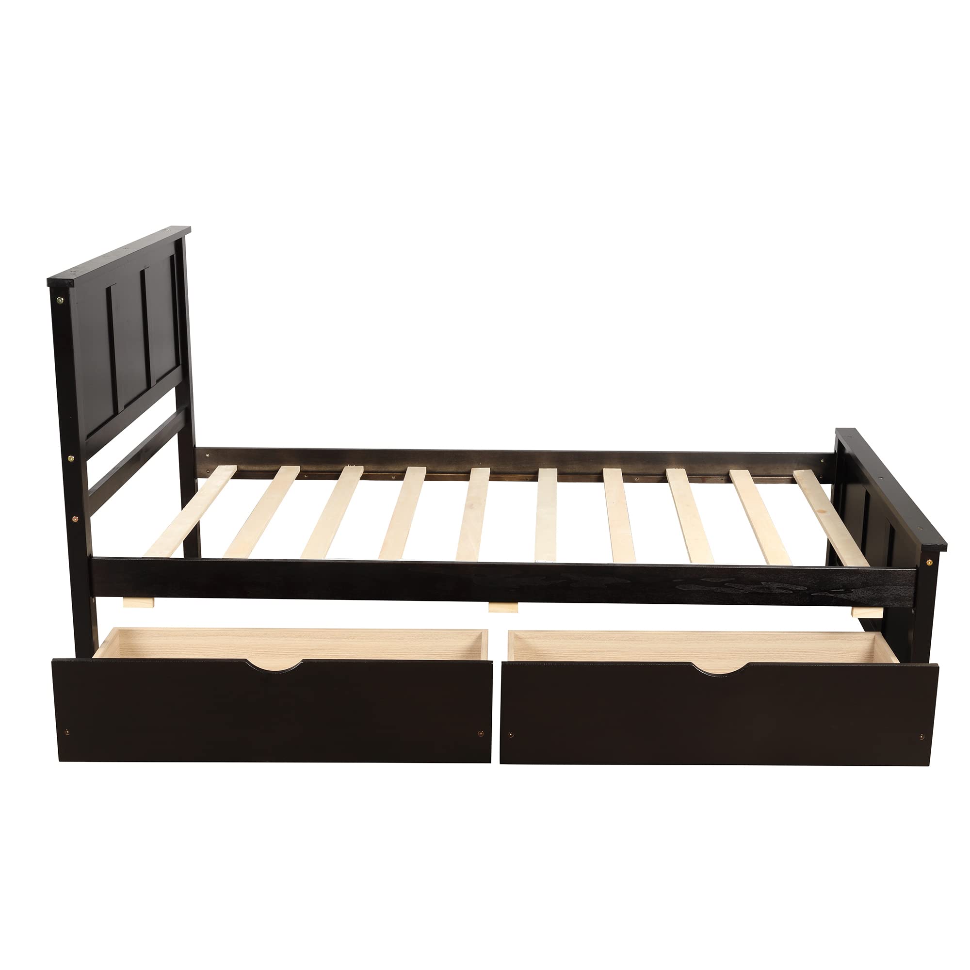 Harper & Bright Designs Twin Size Storage Bed Frame with Headboard - Solid Wood Platform Bed with 2 Drawers, Espresso Finish - Perfect for Kids Bedroom, Guest Room & Small Space Saving Solution