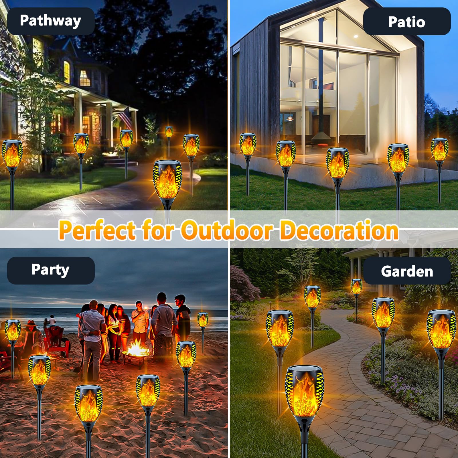 6 Pack Upgraded Large Solar Torch Lights Outdoor - Super Bright Flickering Flame Effect, Waterproof Garden Decor Lights for Yard, Pathway & Patio | Solar Powered Landscape Lighting for Backyard, Walkway & Driveway