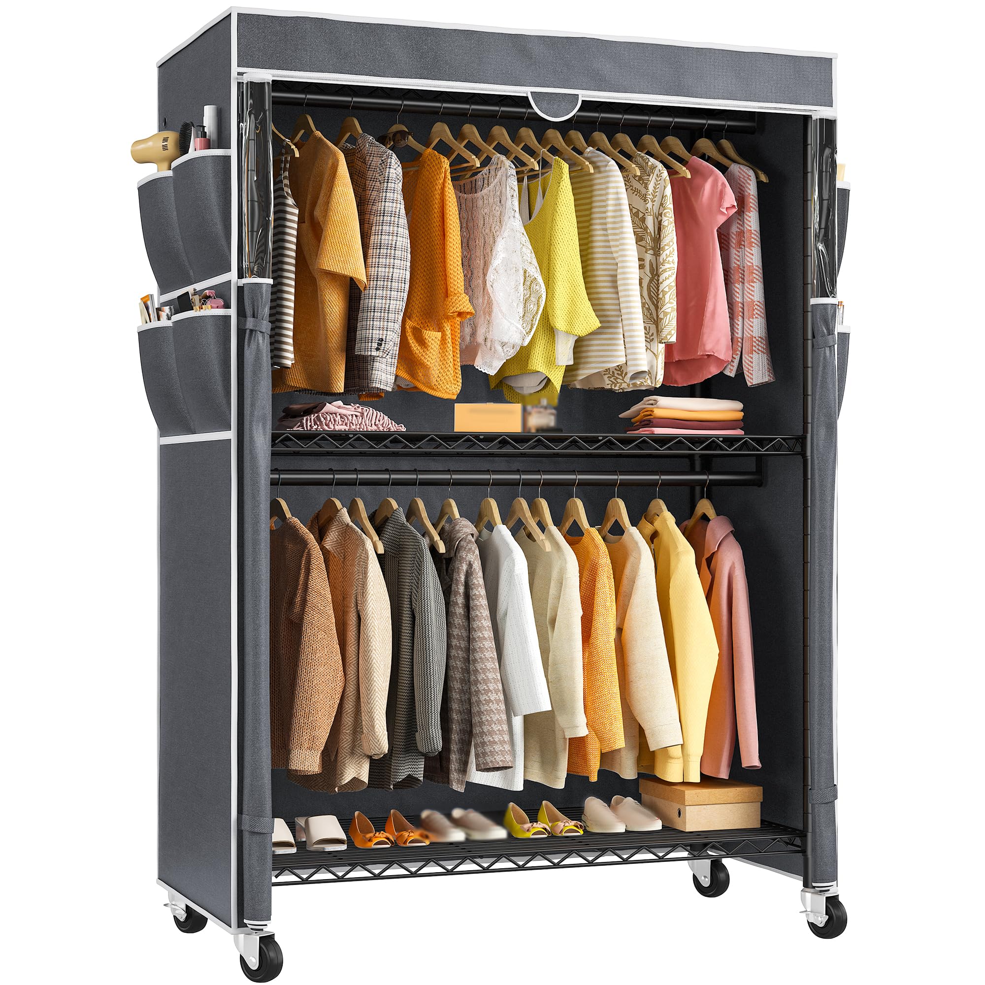 Raybee Heavy Duty Rolling Clothes Rack with Cover - 81