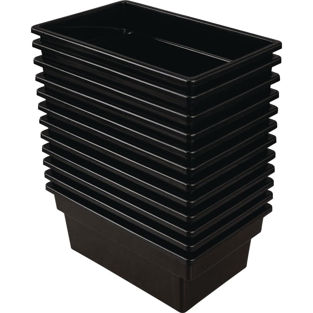 Really Good Stuff All-Purpose Storage Bins - Set of 12 Black Plastic Organizer Containers for Home, Office, Classroom & Playroom Organization