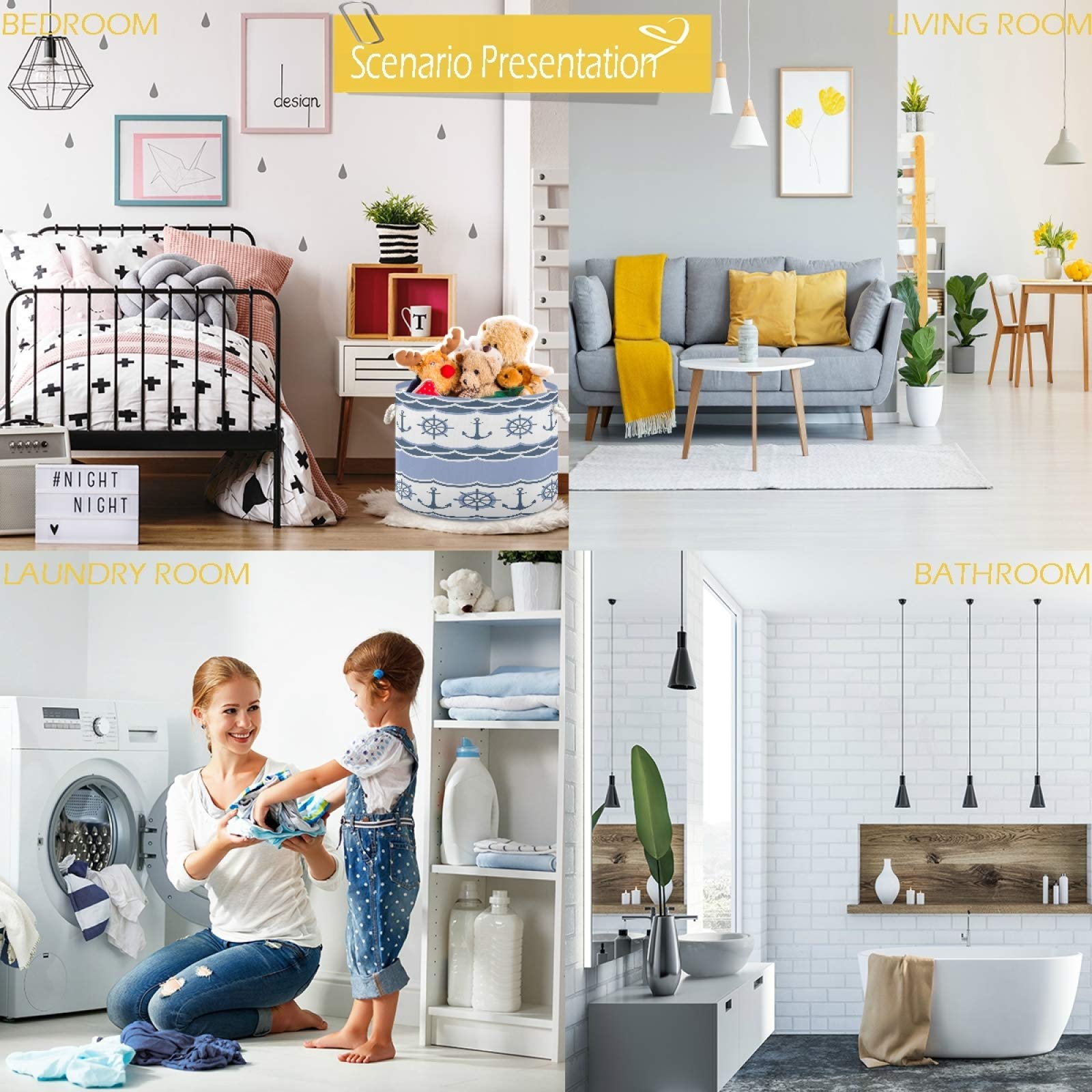 Visesunny Waterproof Canvas Storage Basket - Nursery Hamper, Toy Organizer Bin, Laundry Basket for Kids Room, Playroom & Shelves | Multi-Purpose Storage Solution for Toys, Clothes & Gifts | Perfect for Home Organization & Child-Friendly Spaces