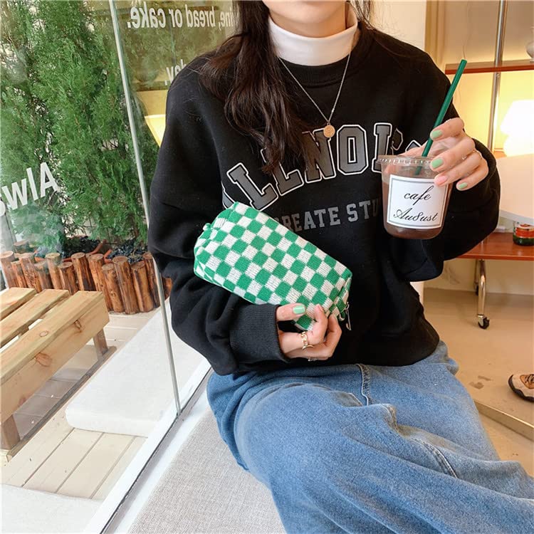 2 Pcs Small Makeup Bag Set - Checkered Cosmetic Pouch & Brush Organizer | Mini Travel Makeup Case for Purse | Cute Aesthetic Accessories Storage | Perfect for Women's Travel Essentials & Daily Beauty Organization