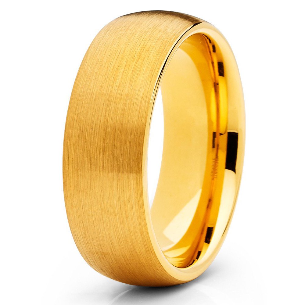 18K Yellow Gold Plated Tungsten Wedding Band for Men & Women - Comfort Fit Tungsten Carbide Ring - Anniversary, Engagement, and Everyday Wear Jewelry