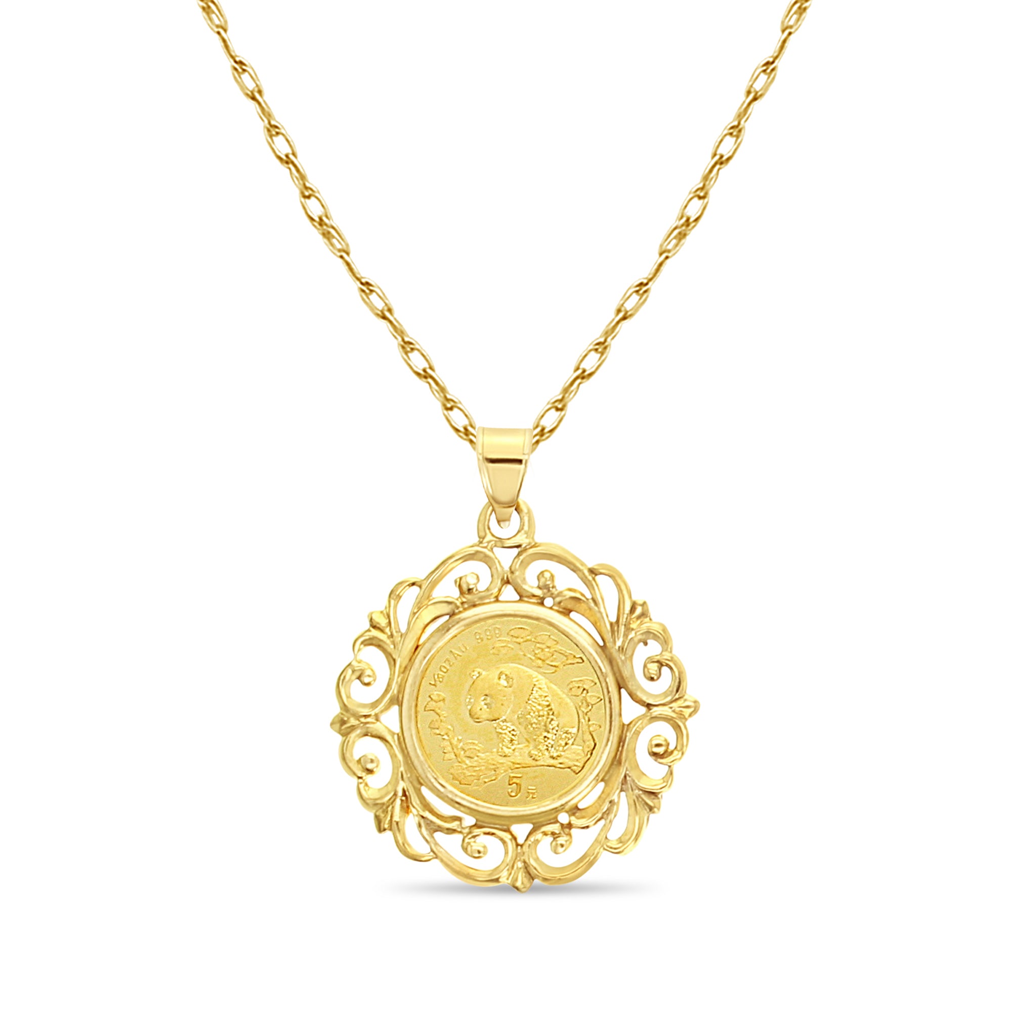 1997 Panda Coin 1/20 oz Gold Necklace with 14K Yellow Gold Bezel - Elegant Collectible Jewelry for Gifts & Special Occasions