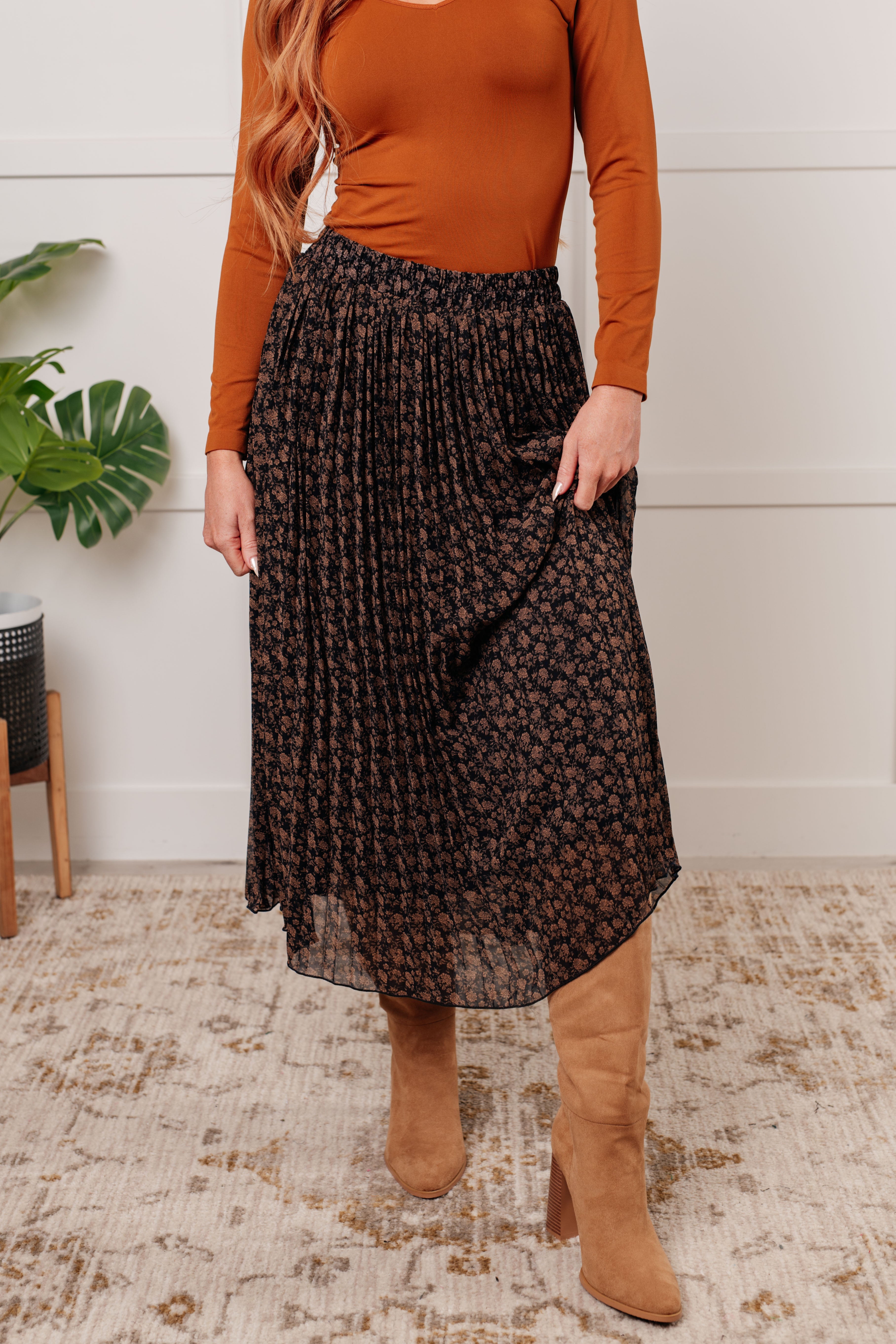 Floral Print Pleated Skirt for Women - Elegant A-Line Midi Skirt with Elastic Waist | Perfect for Spring, Summer, Office Wear & Casual Outfits