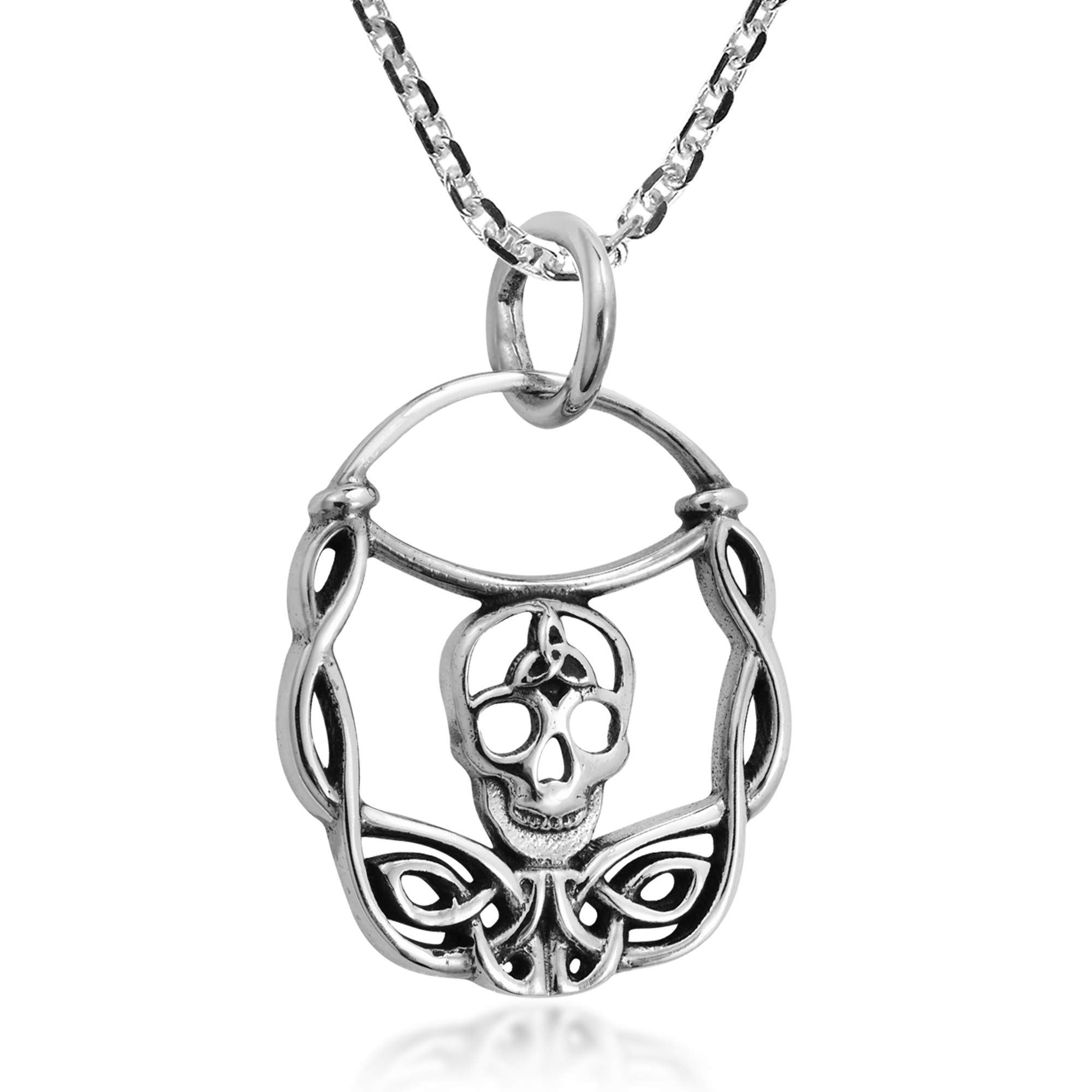AeraVida Edgy Celtic Skull & Trinity Knot .925 Sterling Silver Pendant Necklace for Women - Gothic Jewelry, Halloween Gift, Punk Fashion Accessory - Perfect for Parties, Concerts & Alternative Style Outfits